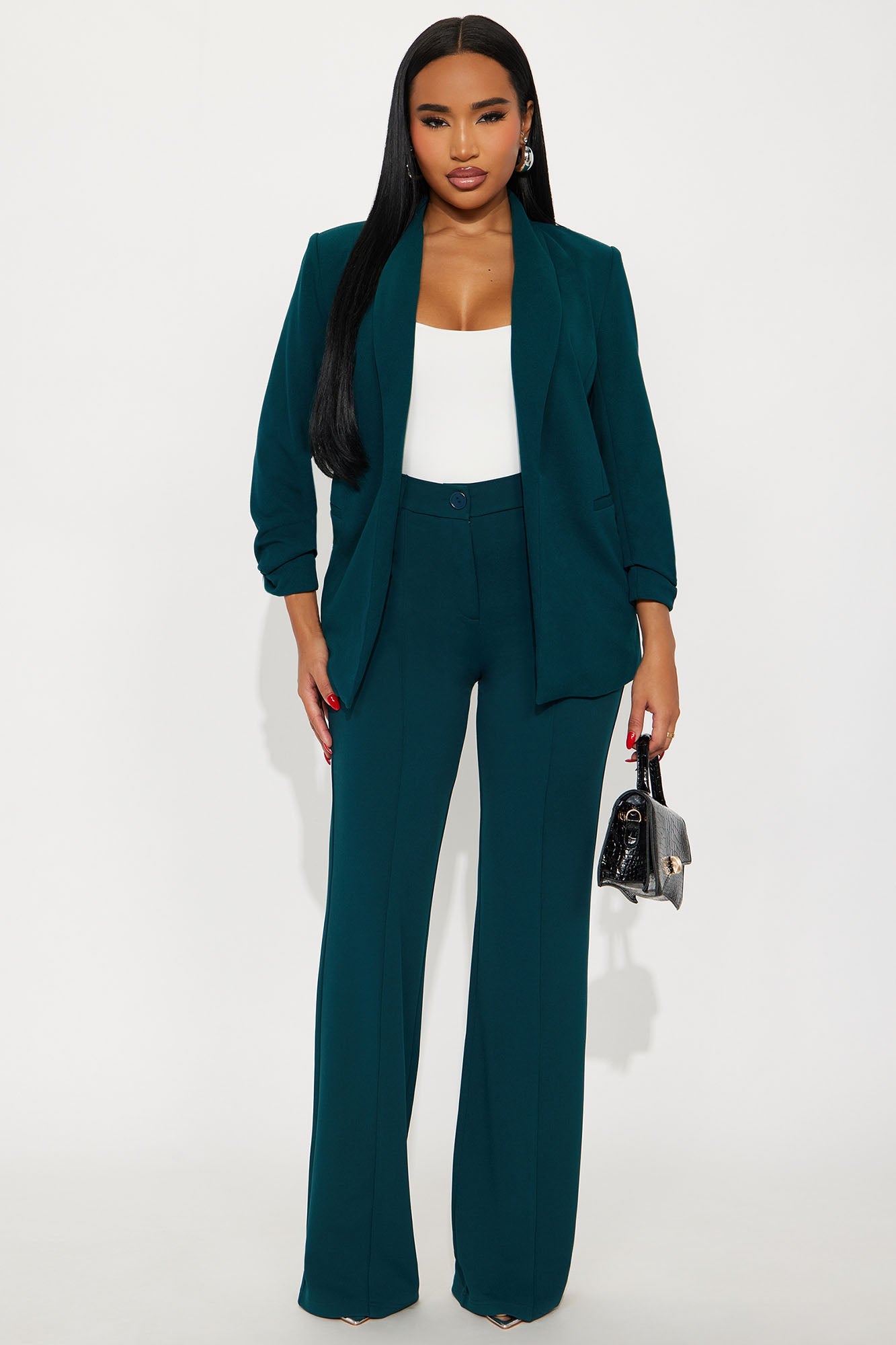 Heidi Wide Leg Trouser Pant - Hunter Green