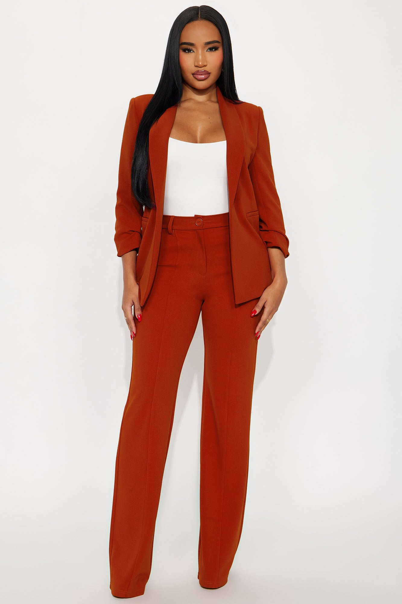 Heidi Wide Leg Trouser Pant - Rust