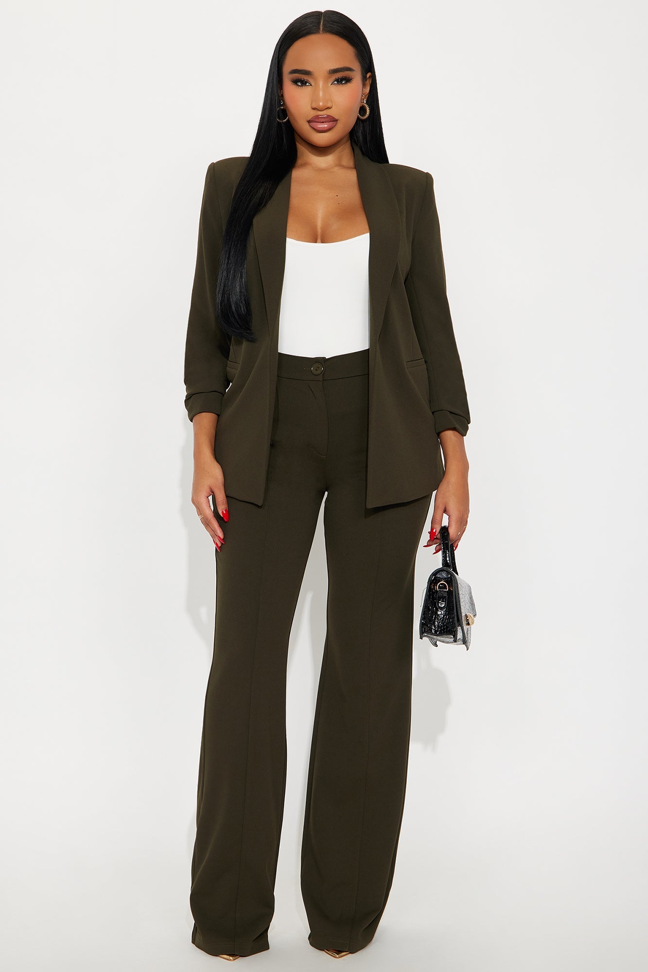 Heidi Wide Leg Trouser Pant - Olive