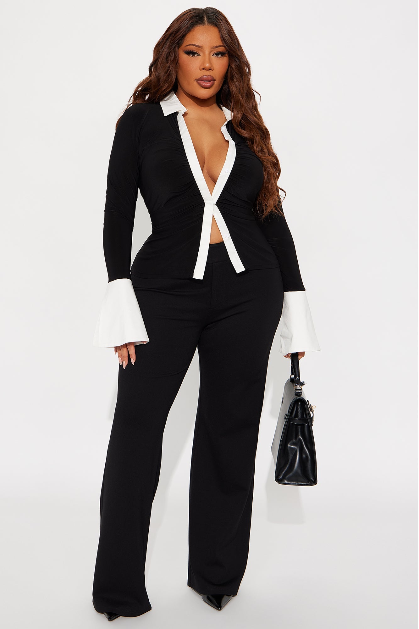 Sue Long Sleeve Button Up Shirt - Black/combo