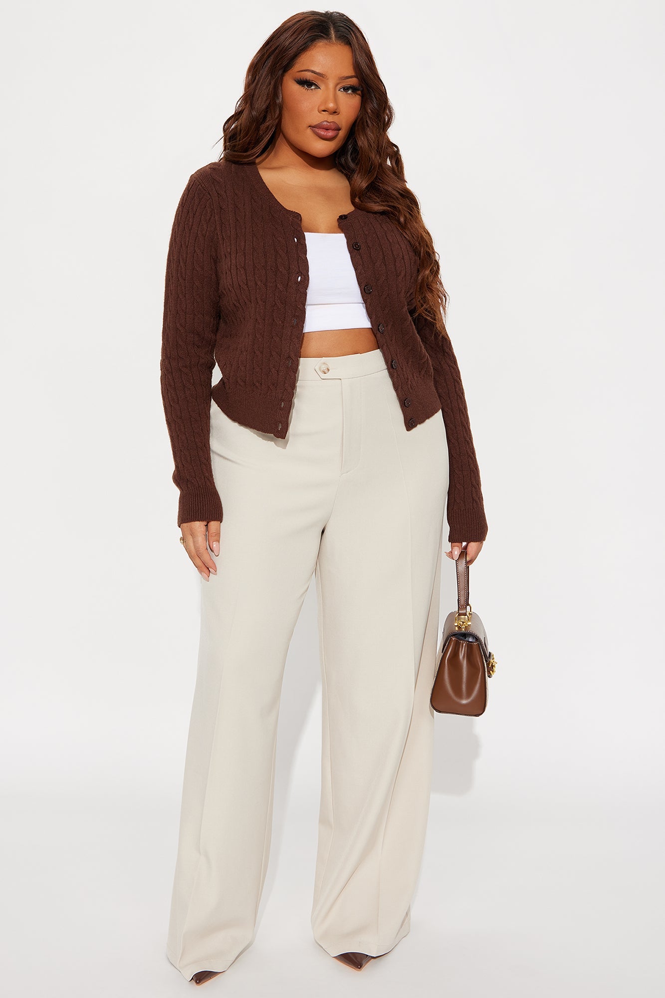 Beatrice Hardware Wide Leg Trouser Pant 33″ - Stone