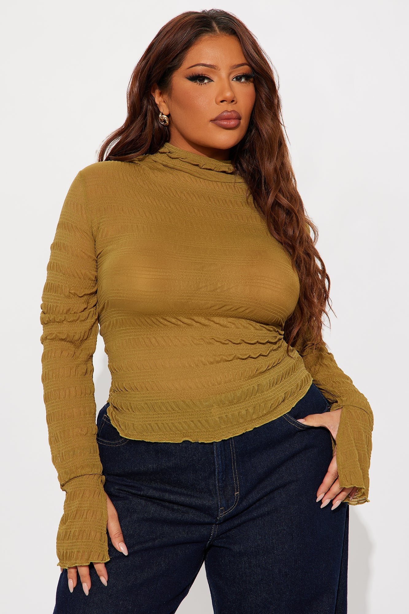 Karis Long Sleeve Turtle Neck Top - Chartreuse