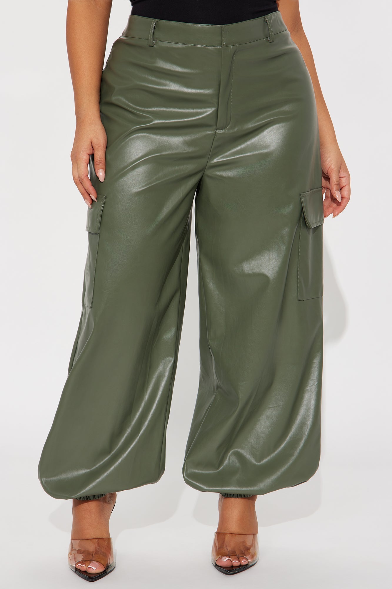 Velma Faux Leather Jogger Pants 29″ - Olive