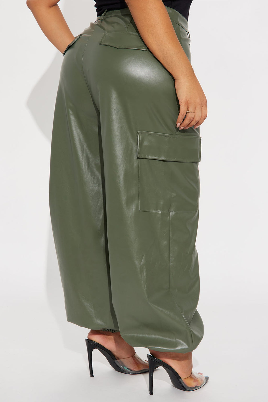 Velma Faux Leather Jogger Pants 29″ - Olive