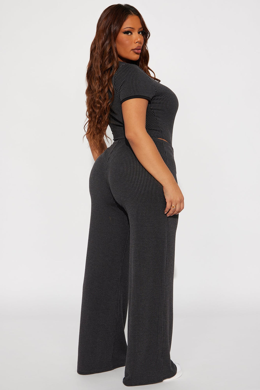 Paulette Short Sleeve Ribbed Bodysuit Pant Set - Black
