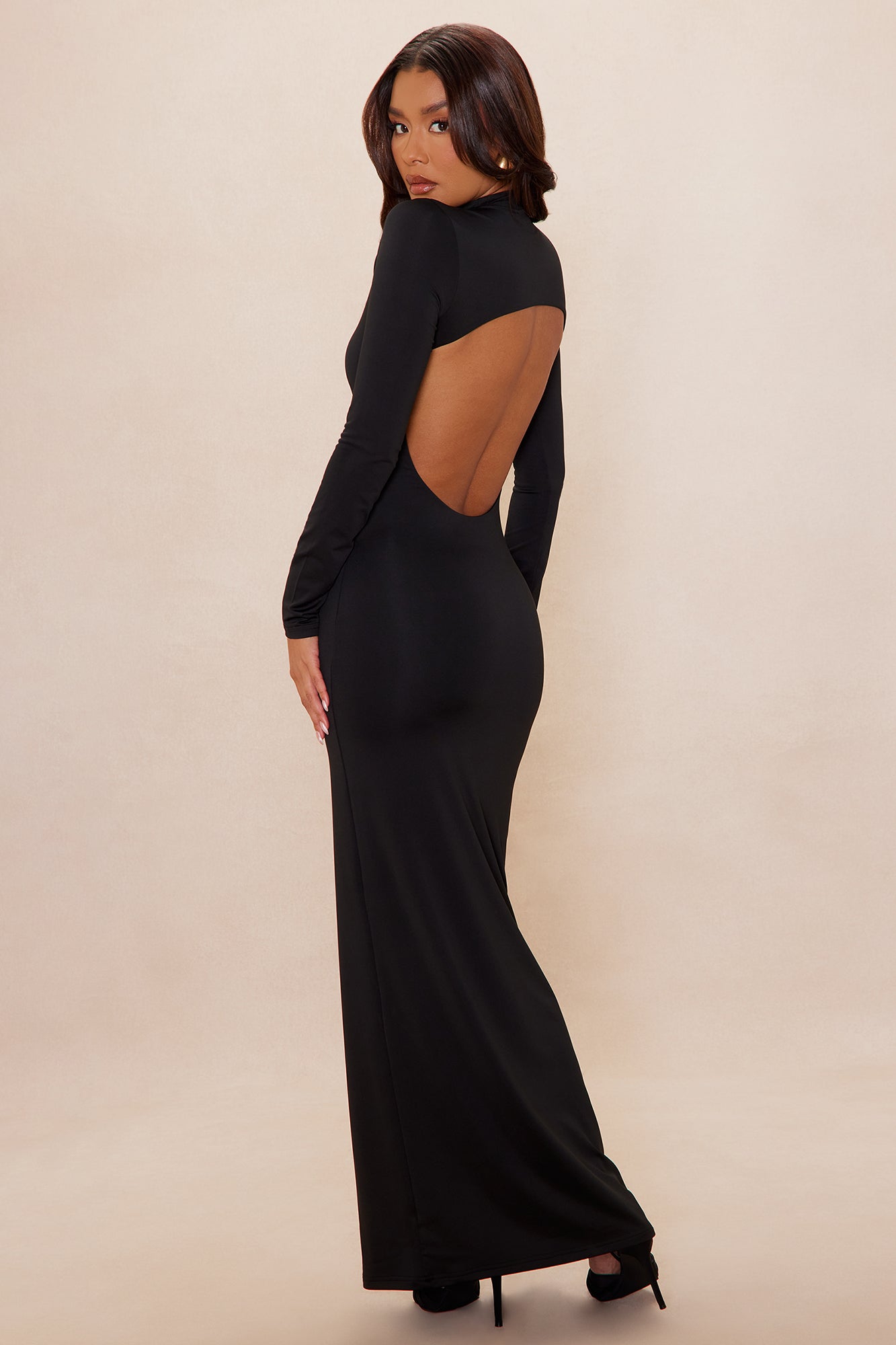 Kyra Double Layered Backless Maxi Dress - Black