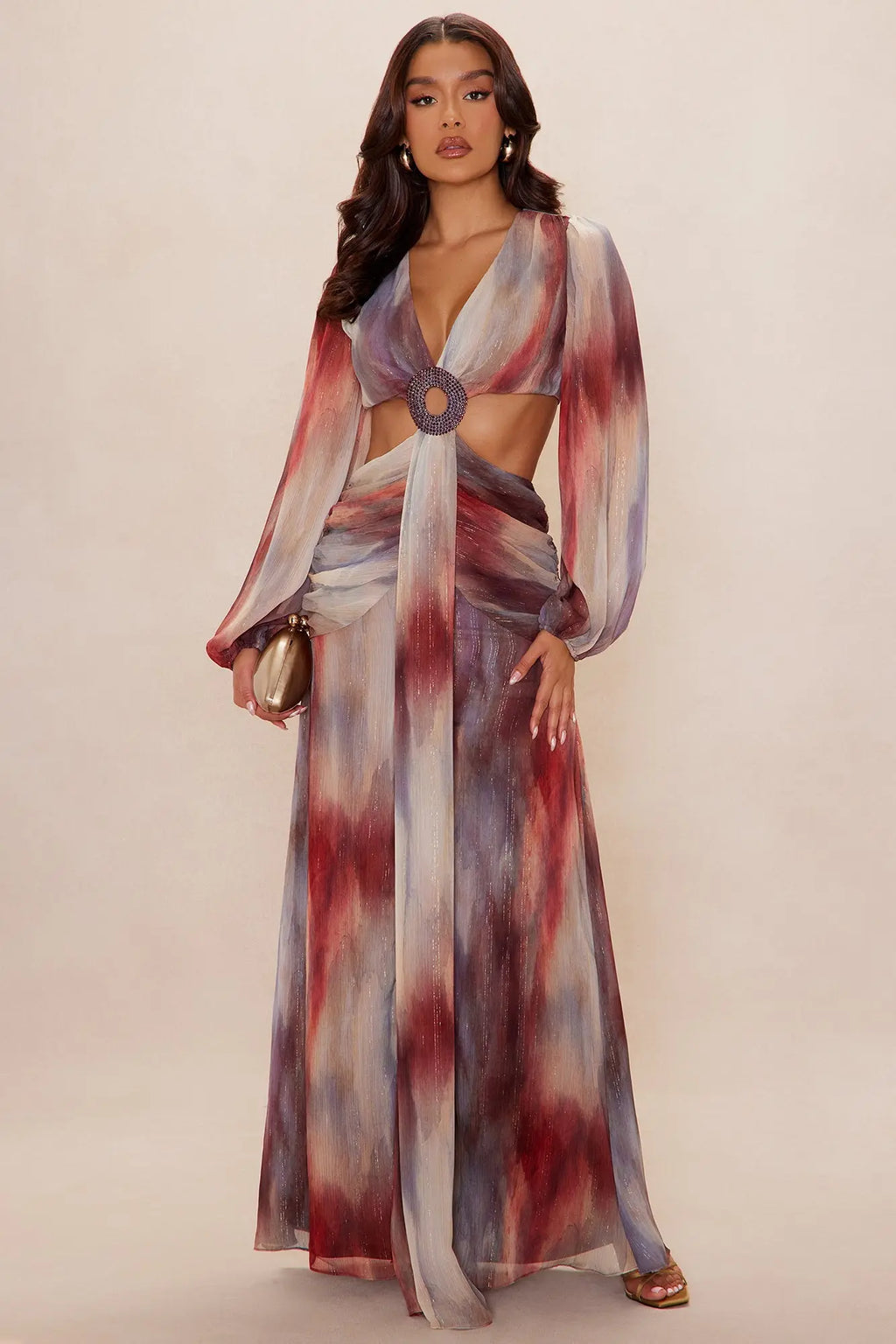 Shira Tie Dye Maxi Dress - Brown 