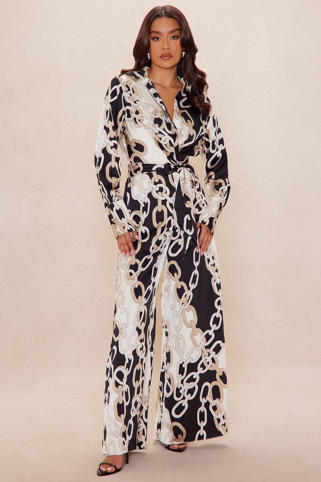 Tahlia Collared Satin Jumpsuit - Black/combo