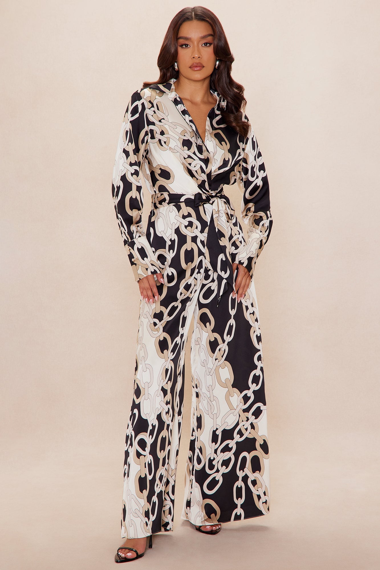 Tahlia Collared Satin Jumpsuit - Black/combo