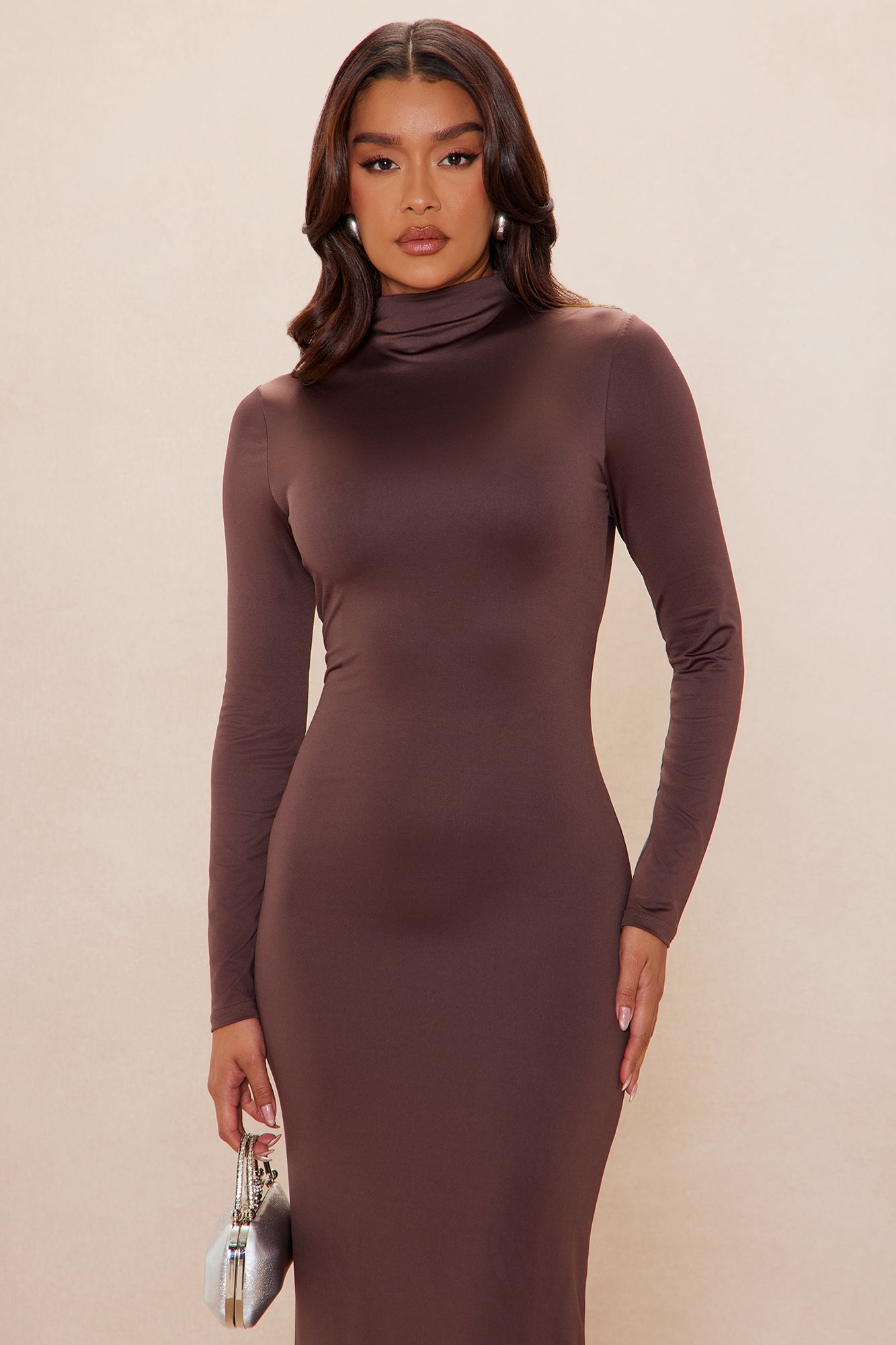 Kyra Double Layered Backless Maxi Dress - Chocolate
