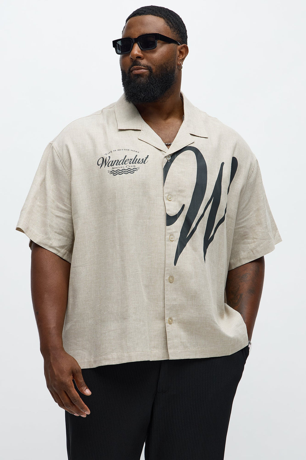 Boxy Wanderlust Cuban Collar Linen Shirt - Stone