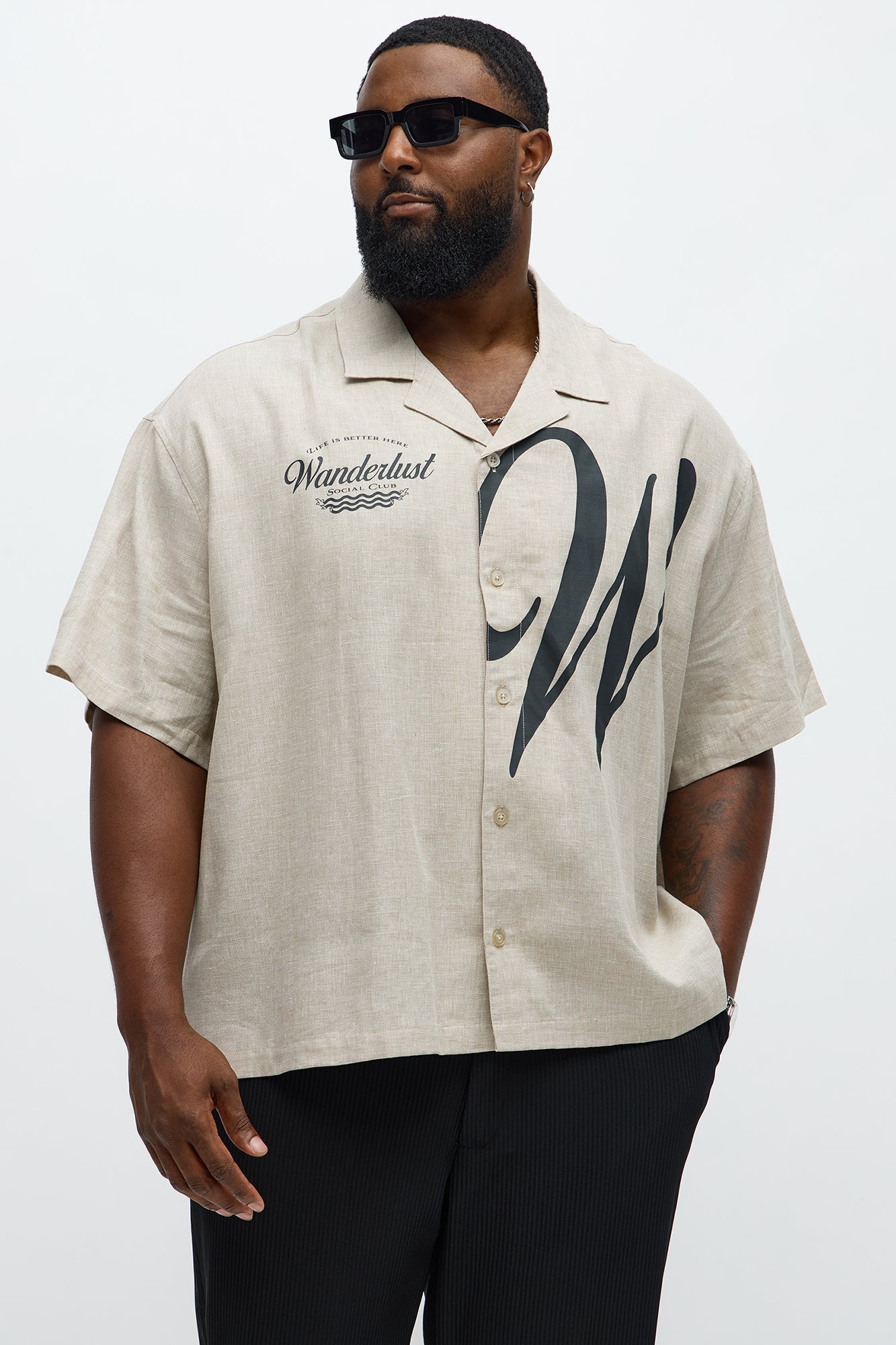 Boxy Wanderlust Cuban Collar Linen Shirt - Stone