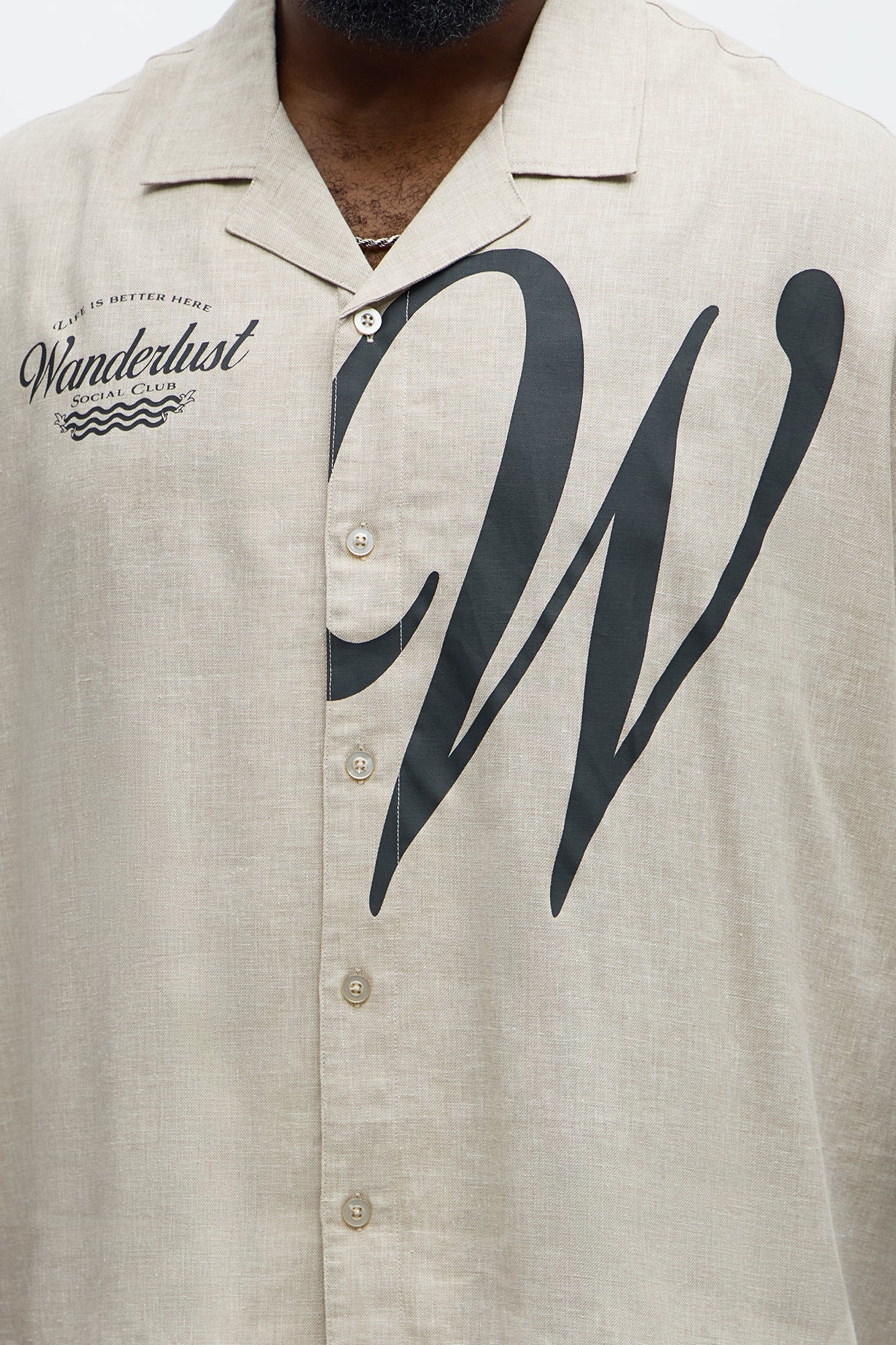 Boxy Wanderlust Cuban Collar Linen Shirt - Stone