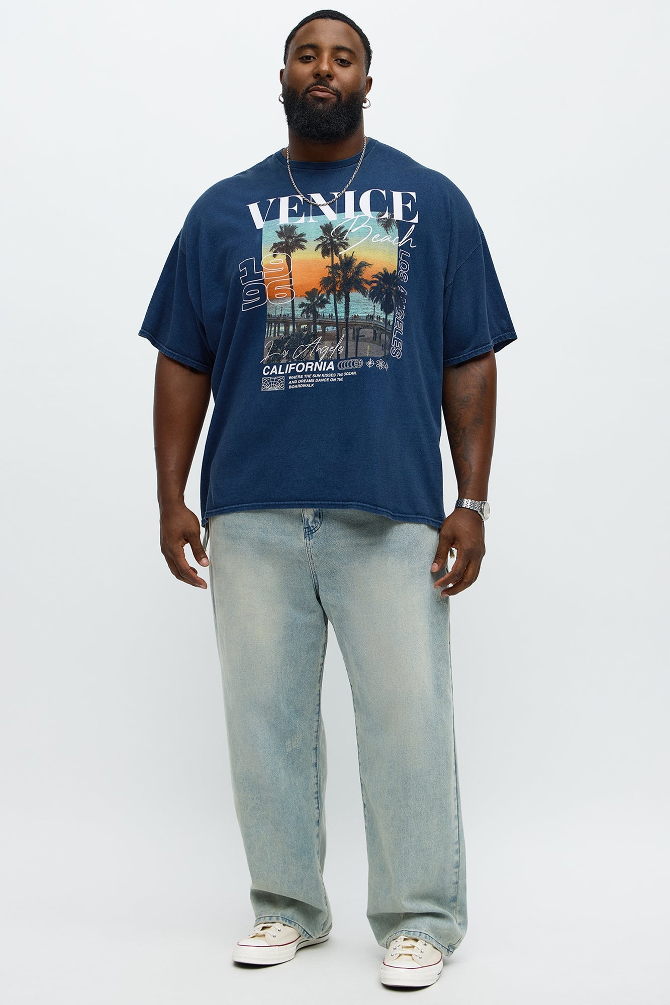 Venice Beach California Oversized Short Sleeve Tee - Navy Wash