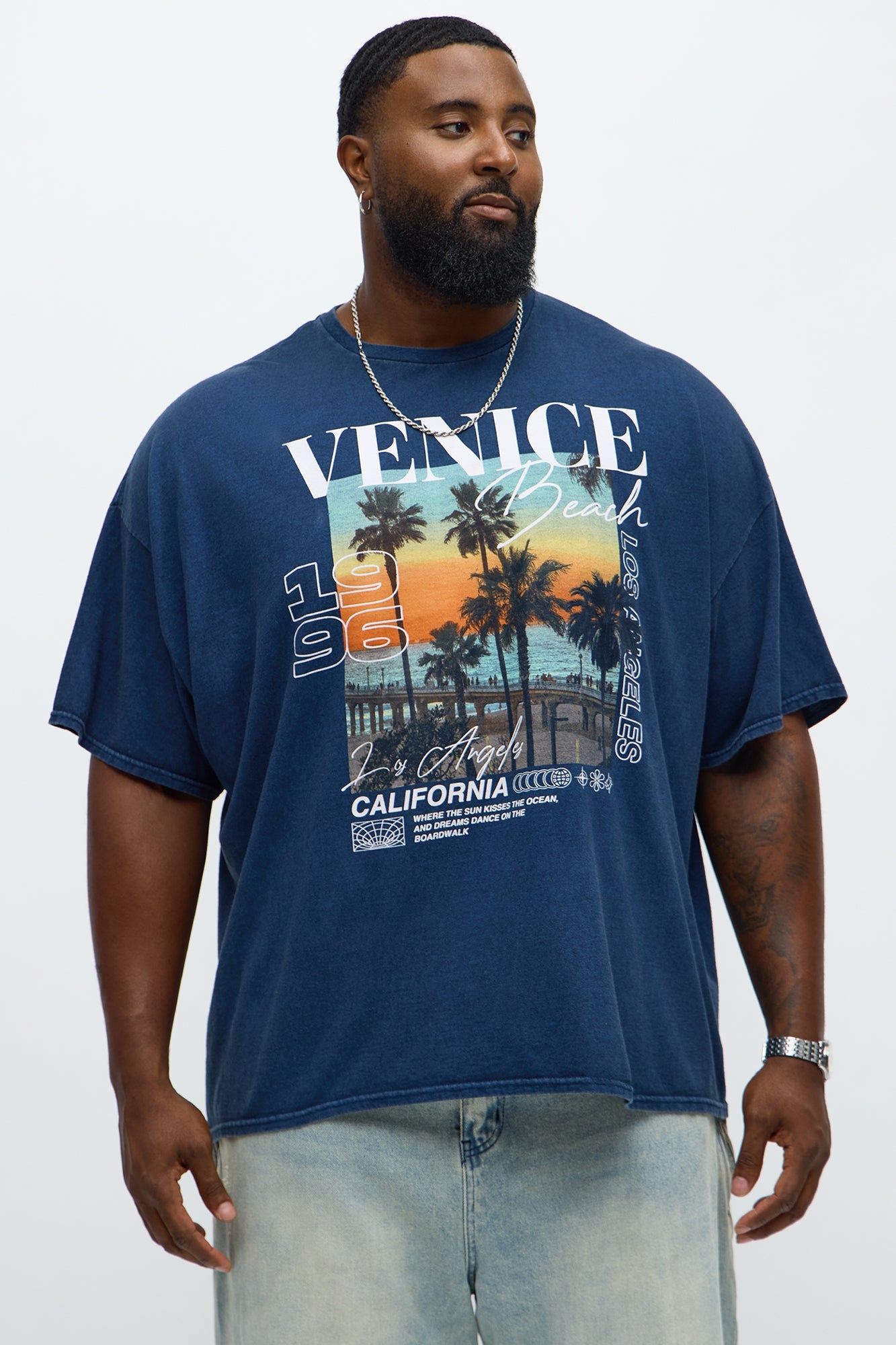 Venice Beach California Oversized Short Sleeve Tee - Navy Wash