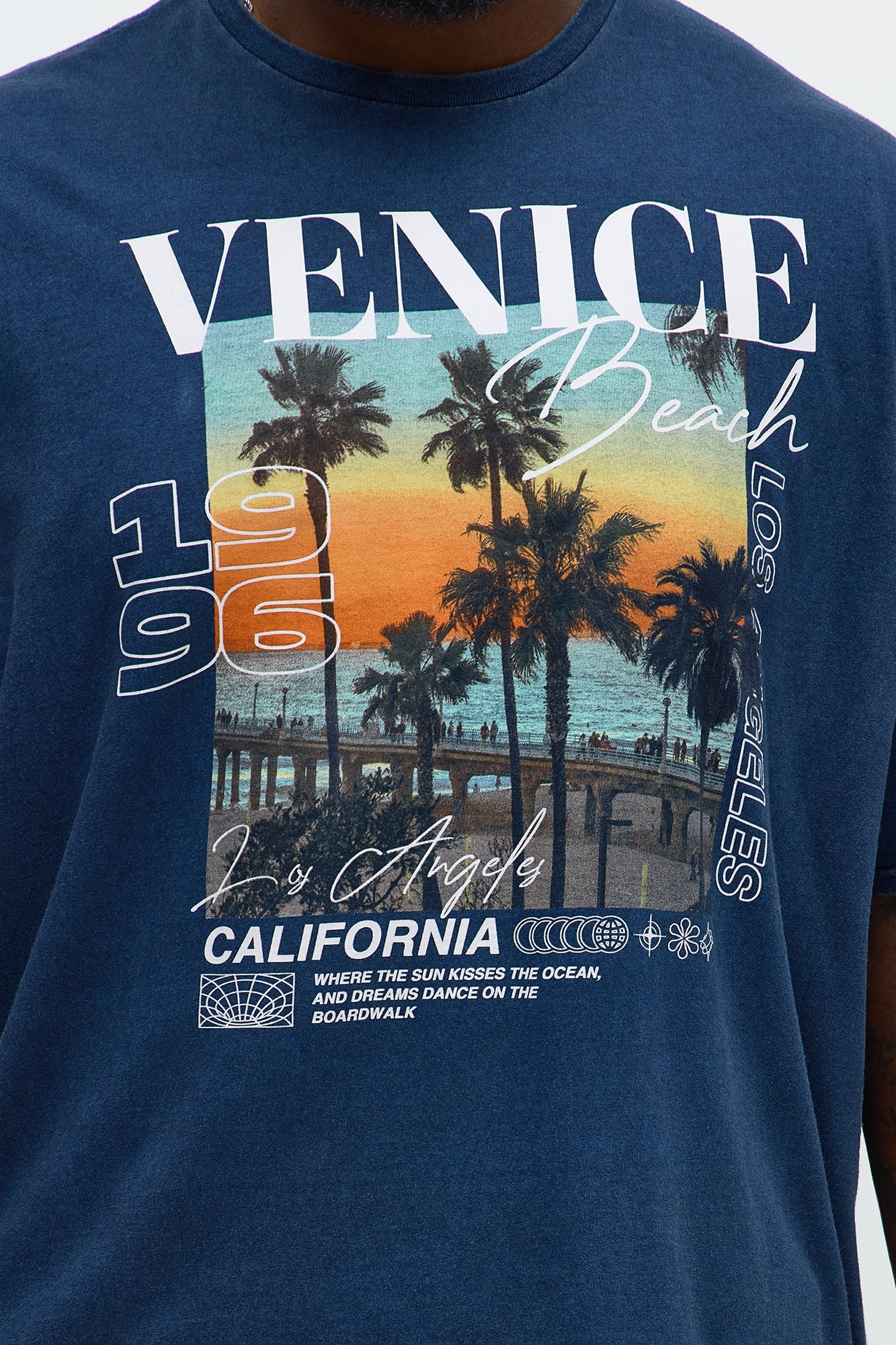 Venice Beach California Oversized Short Sleeve Tee - Navy Wash
