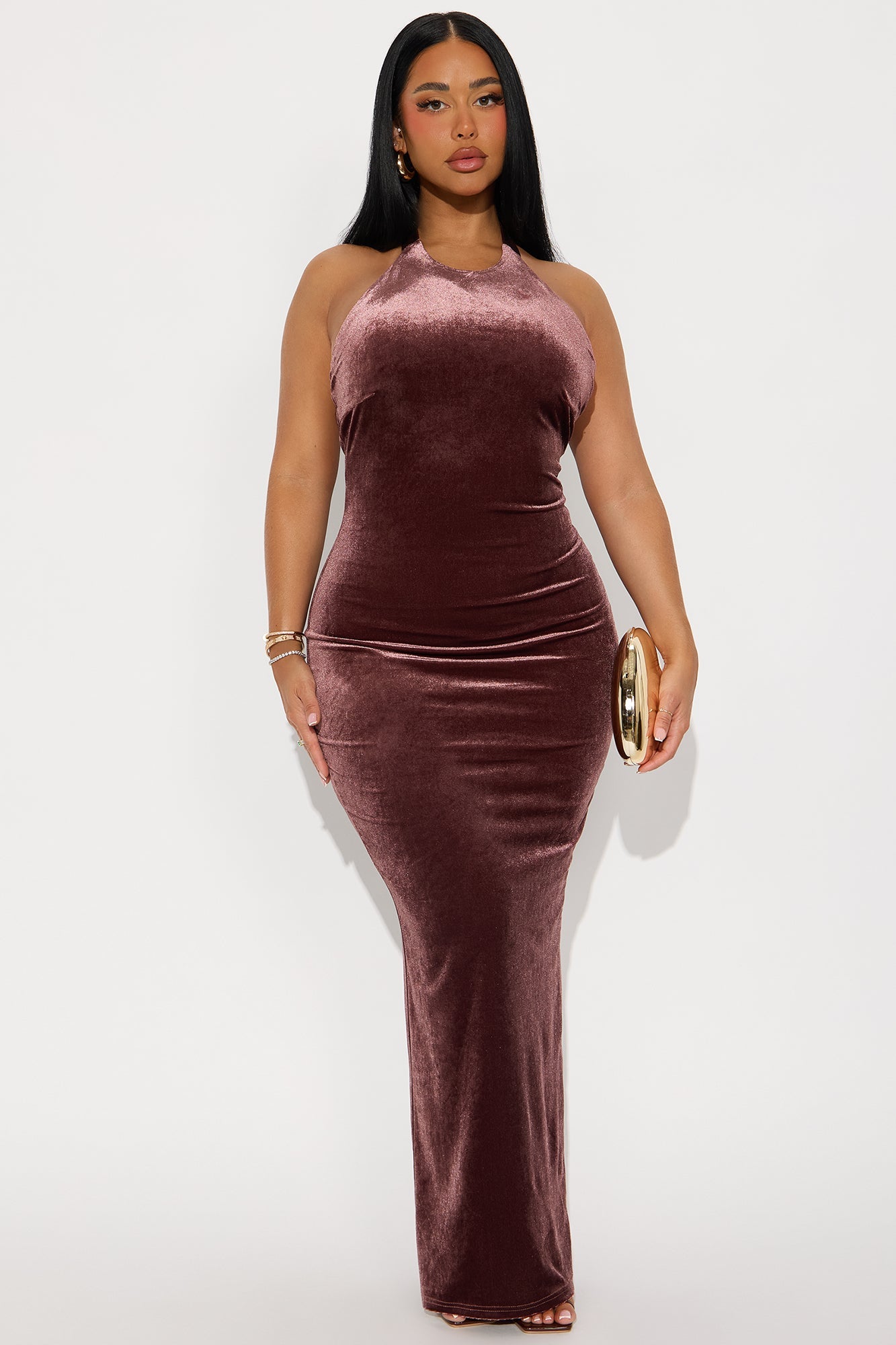 Velvet Crush Maxi Dress - Brown