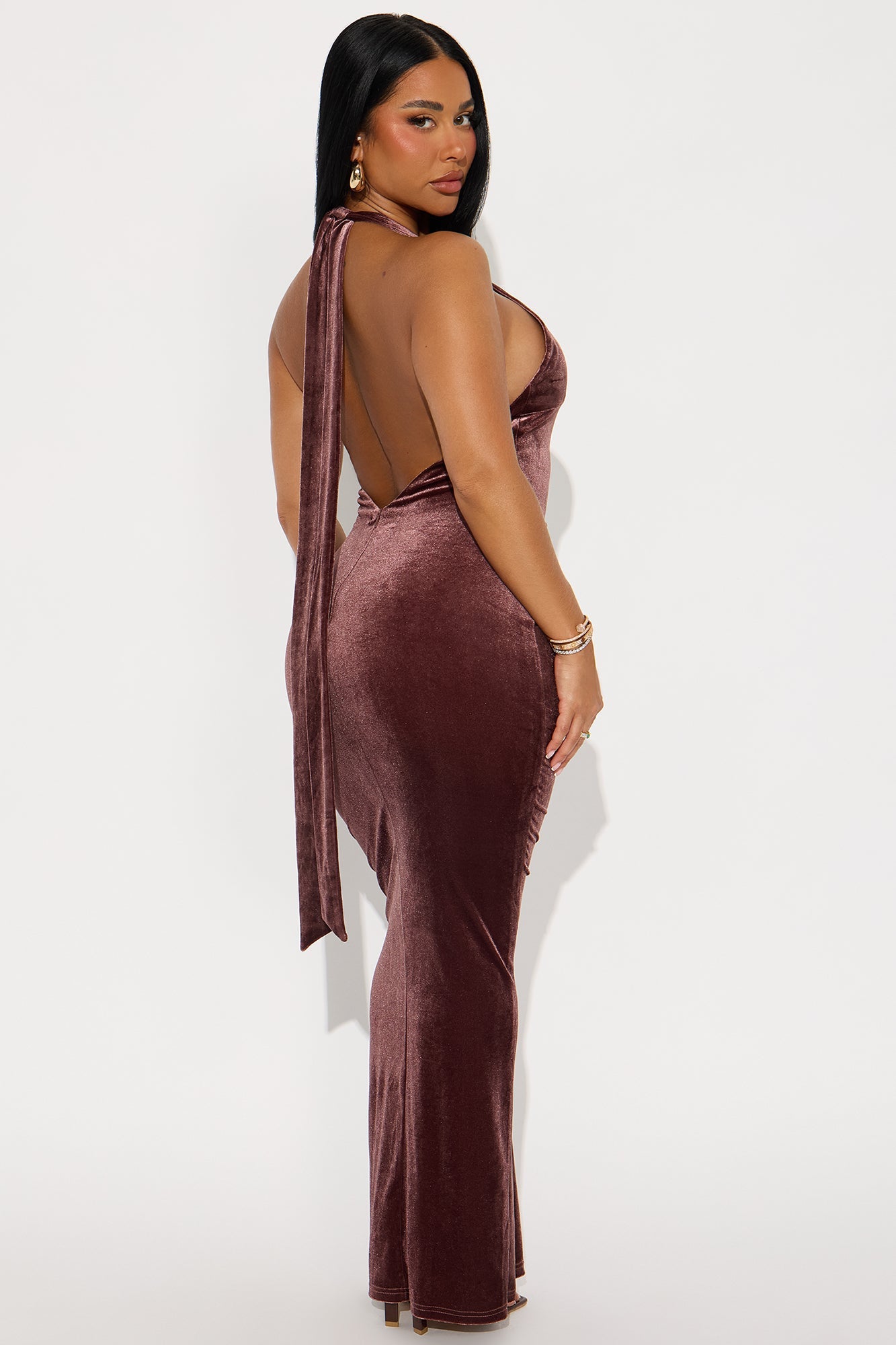 Velvet Crush Maxi Dress - Brown
