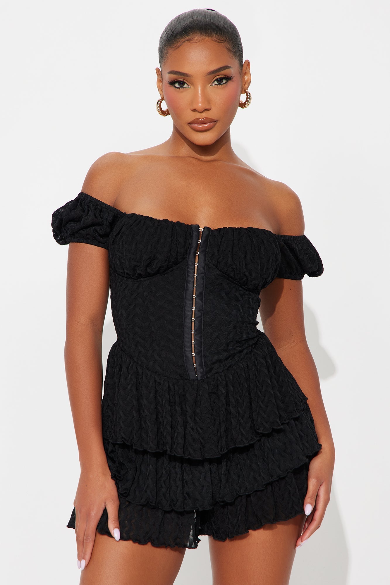 Milena Off Shoulder Romper - Black