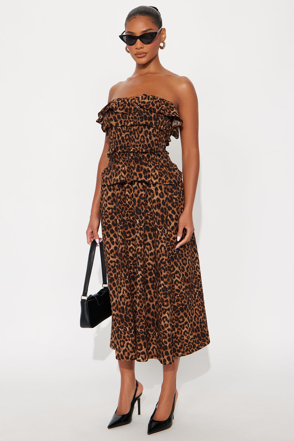 Lillian Strapless Animal Midi Dress - Leopard