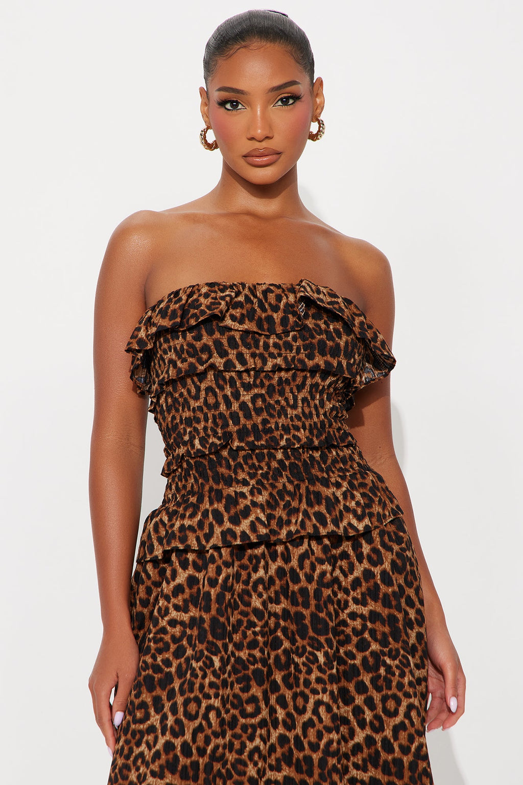 Lillian Strapless Animal Midi Dress - Leopard