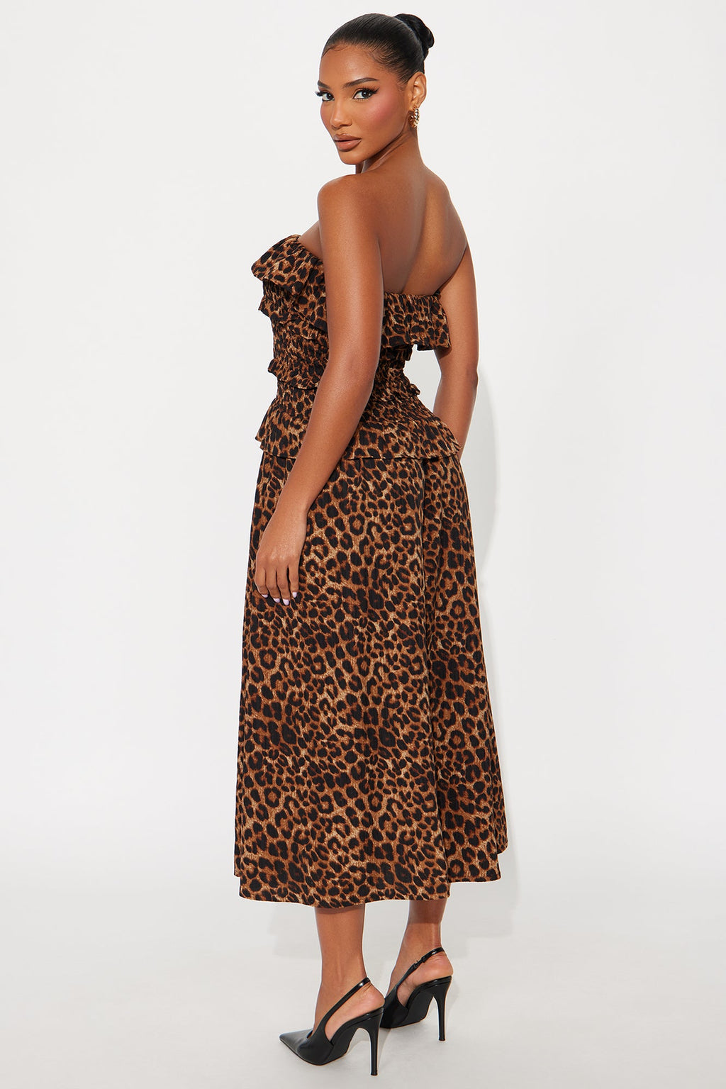Lillian Strapless Animal Midi Dress - Leopard