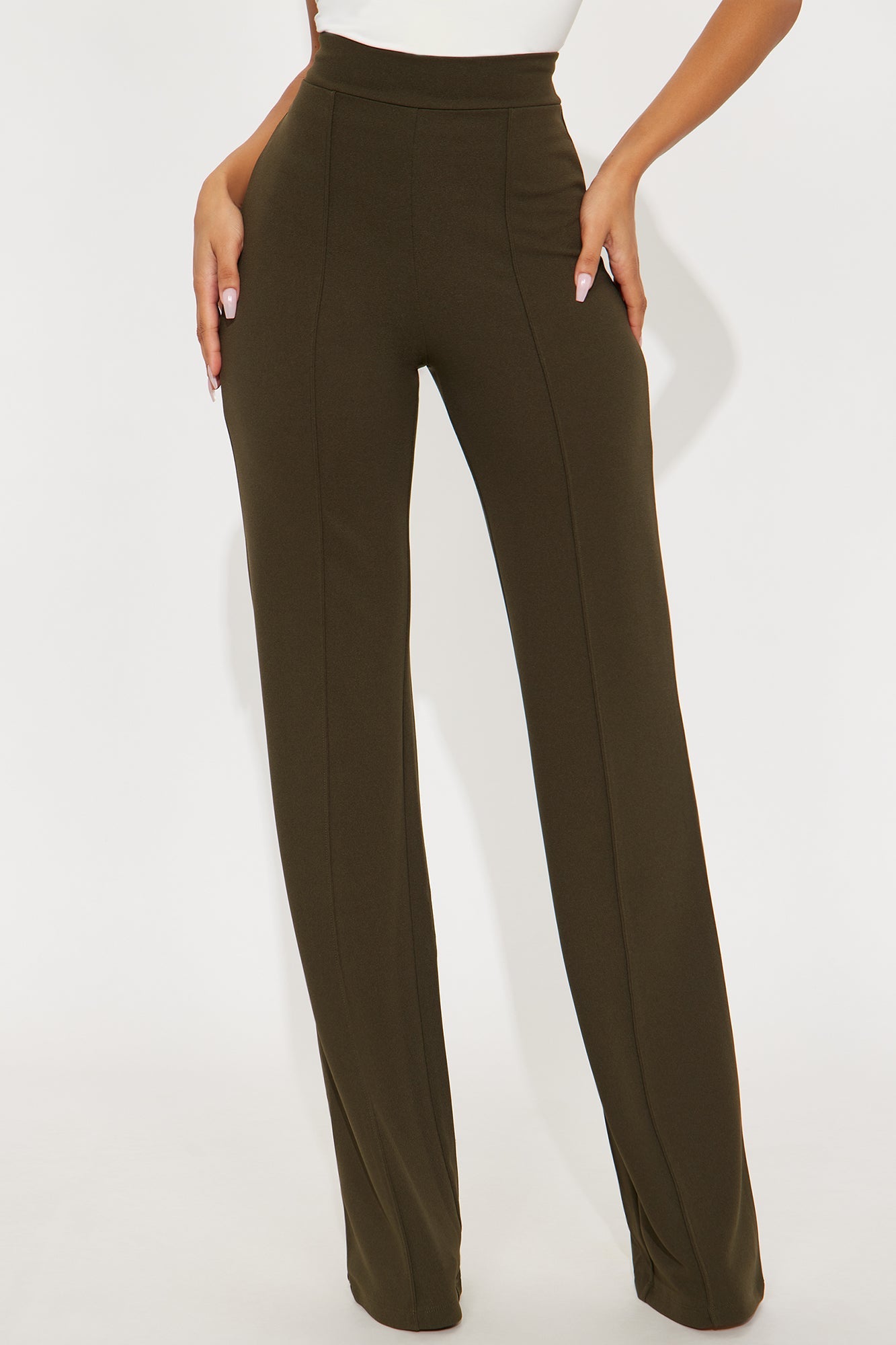 Tall Victoria High Waisted Dress Pants - Olive 1