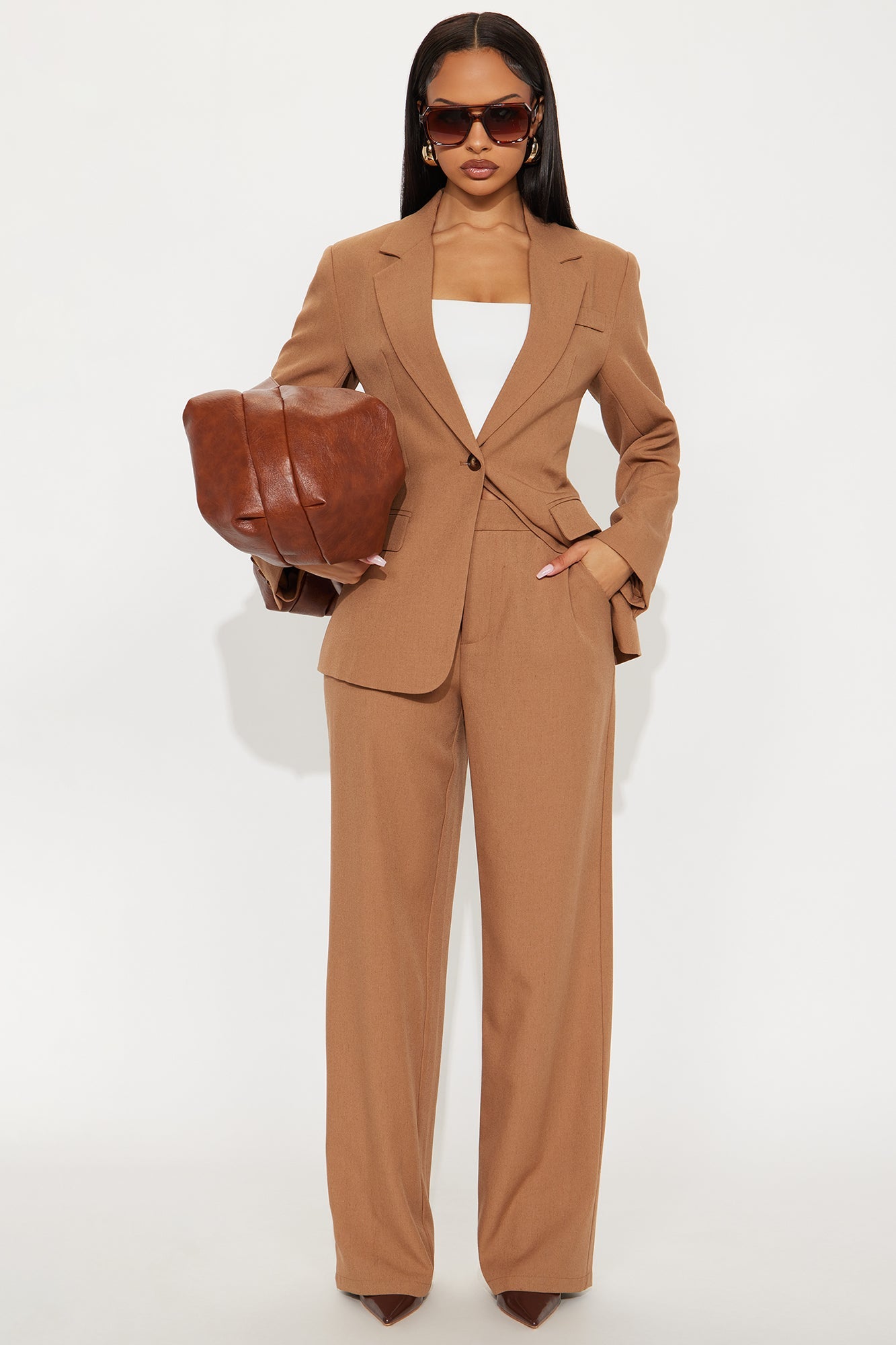 Alexandra High Rise Structured Twill Trouser - Tan