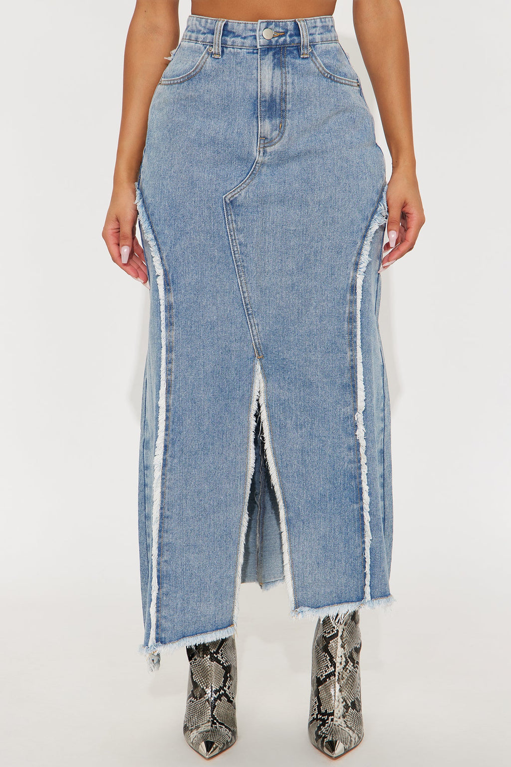 Skylar Asymmetrical Denim Maxi Skirt - Vintage Wash