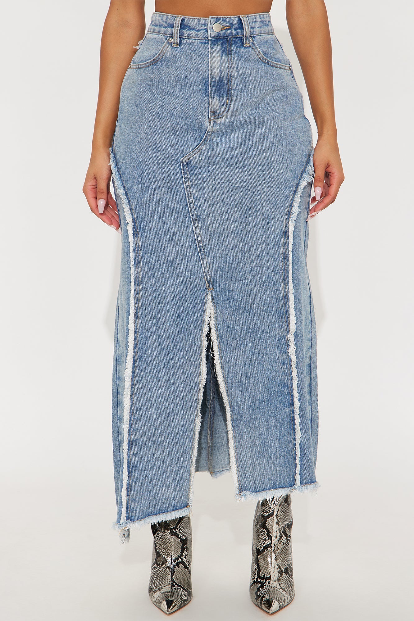 Skylar Asymmetrical Denim Maxi Skirt - Vintage Wash