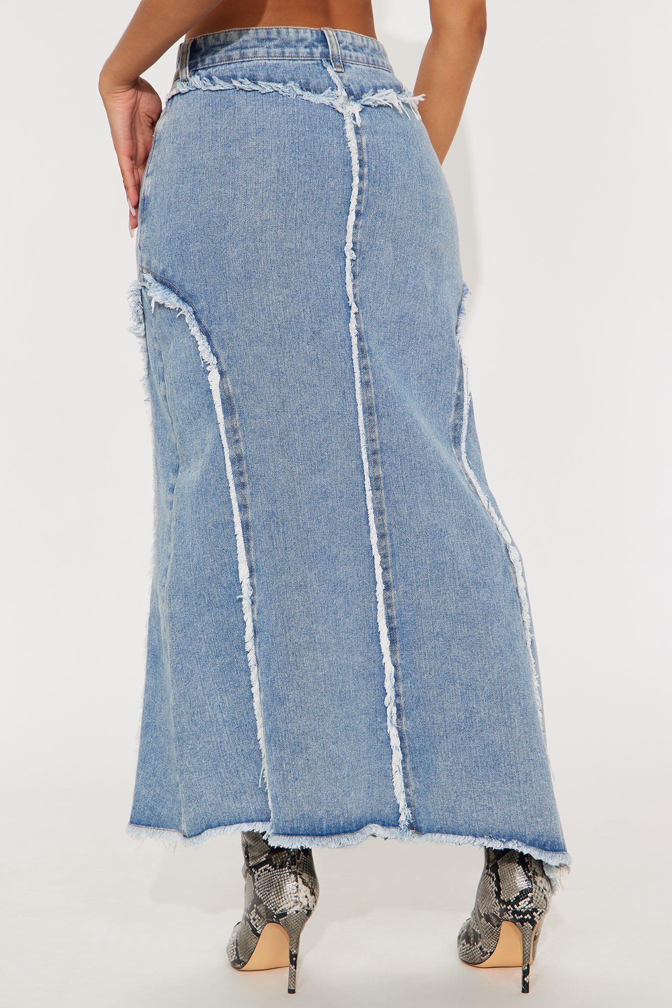 Skylar Asymmetrical Denim Maxi Skirt - Vintage Wash