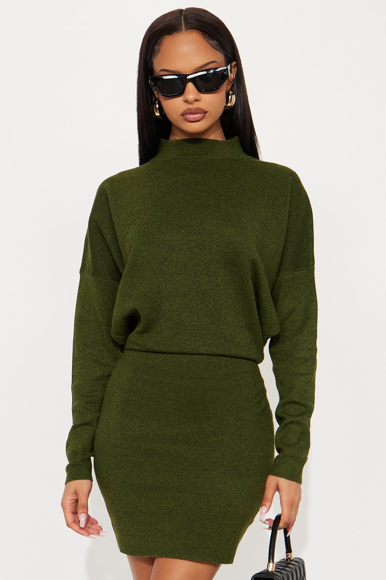 Tall Abby Sweater Mini Dress - Olive/combo