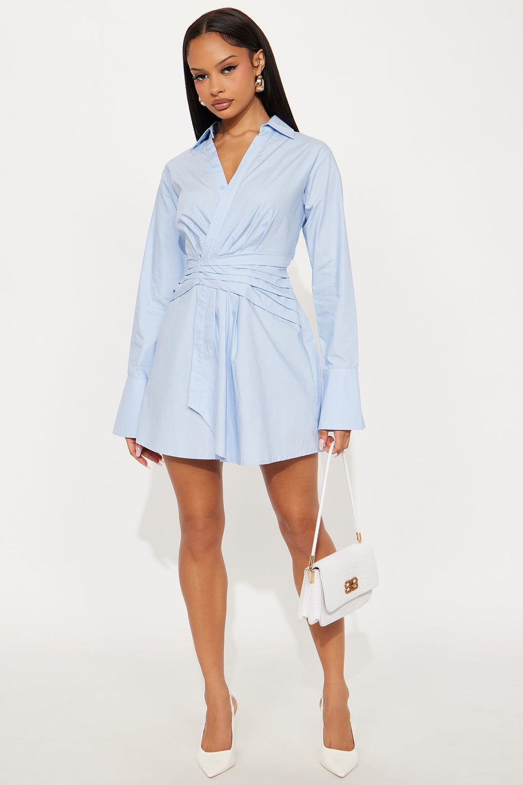 Ainsley Collar Shirt Mini Dress - Blue