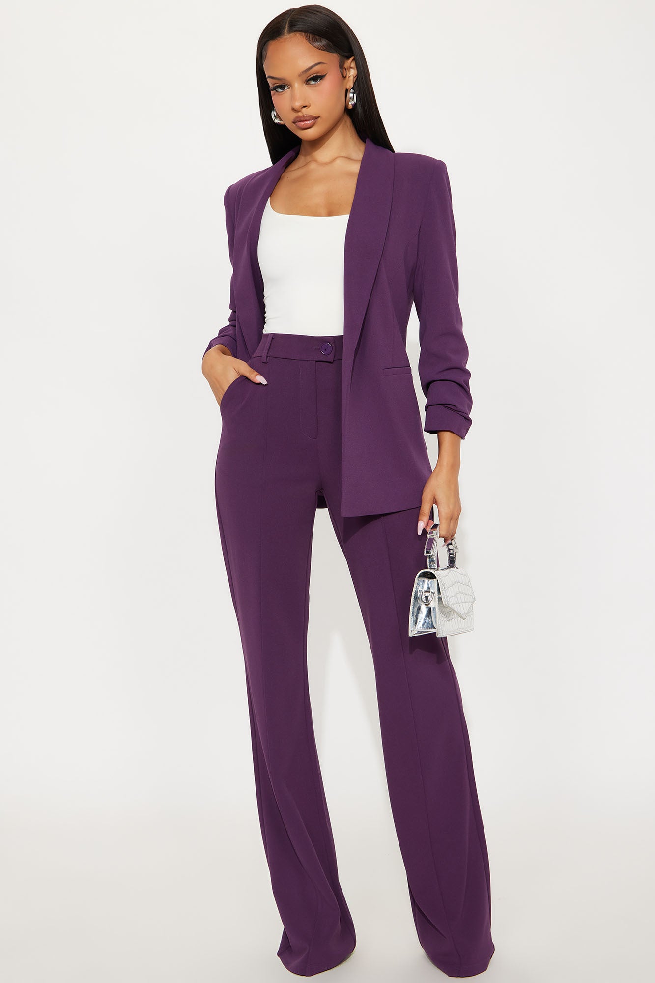 Tall Heidi Wide Leg Trouser Pant - Plum