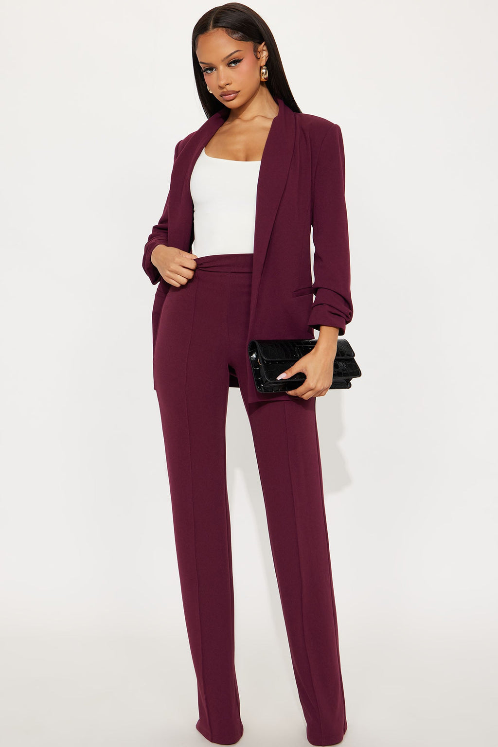 Tall Victoria High Waisted Dress Pants - Burgundy