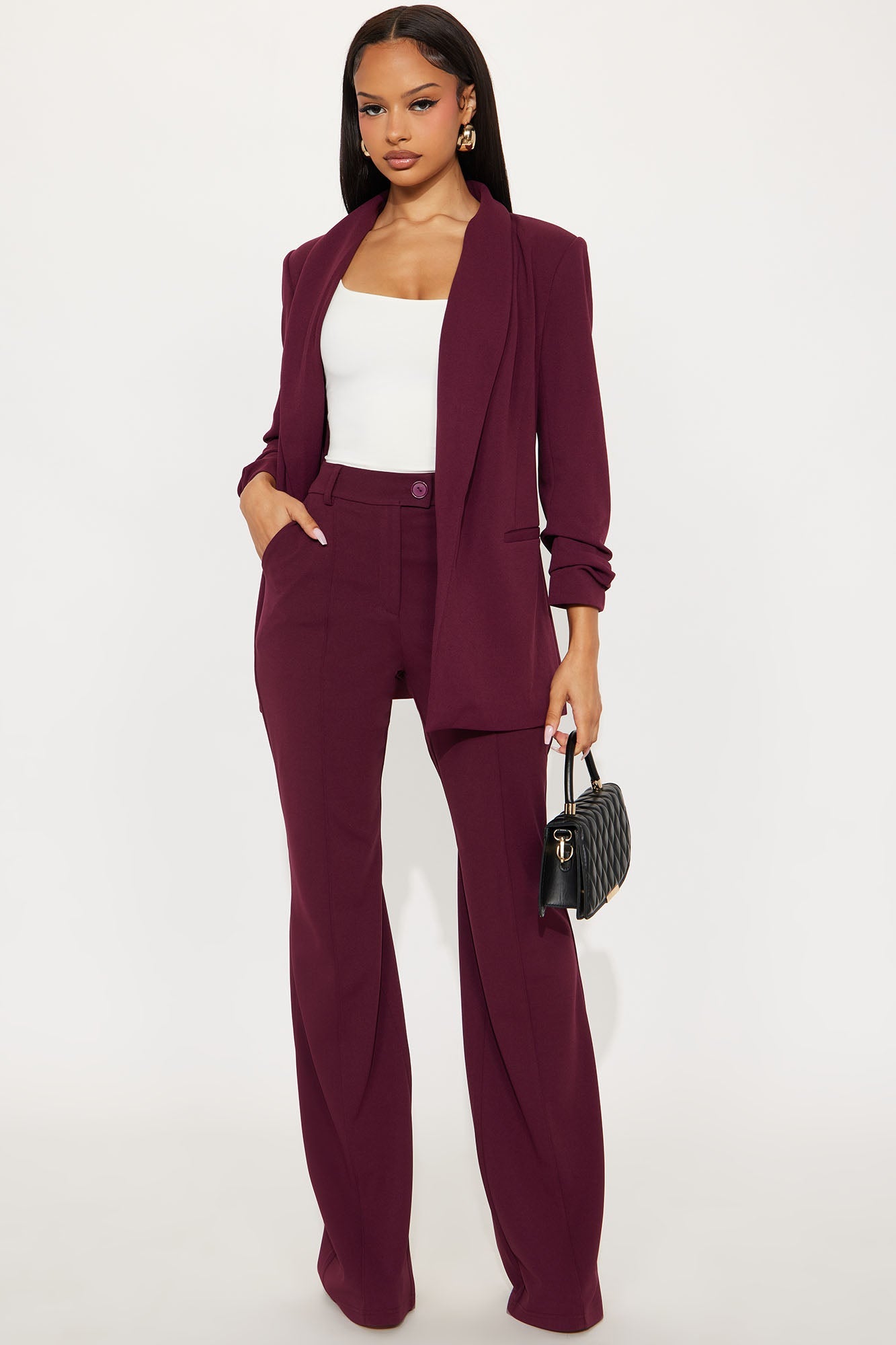 Tall Heidi Wide Leg Trouser Pant - Burgundy