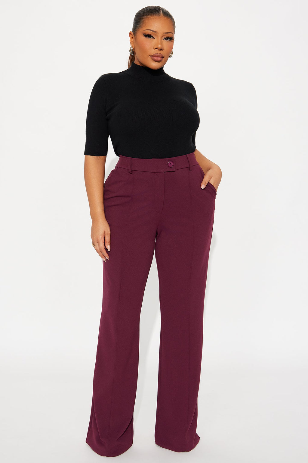 Tall Heidi Wide Leg Trouser Pant - Burgundy