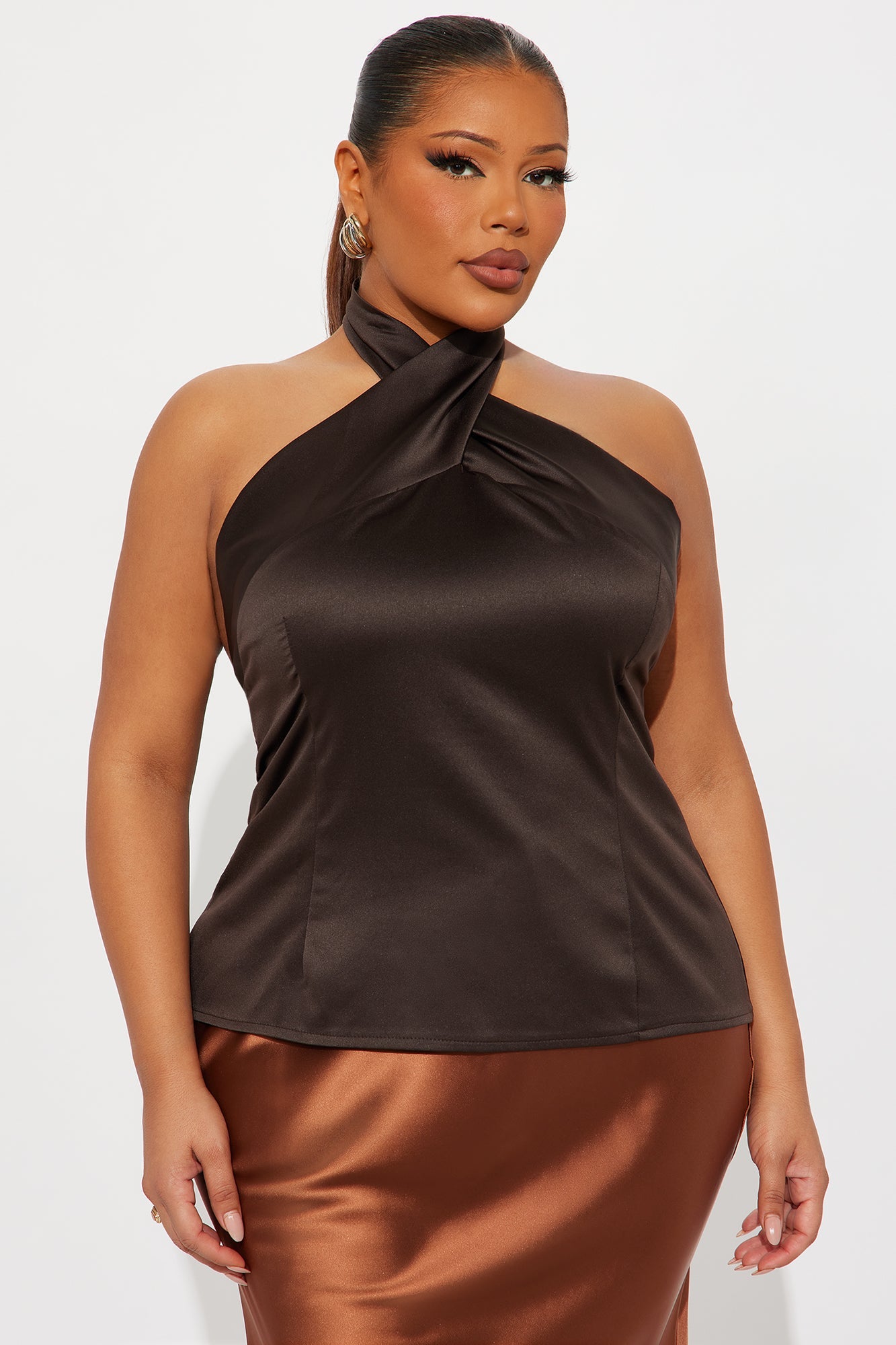 Already Over Criss Cross Halter Top - Chocolate