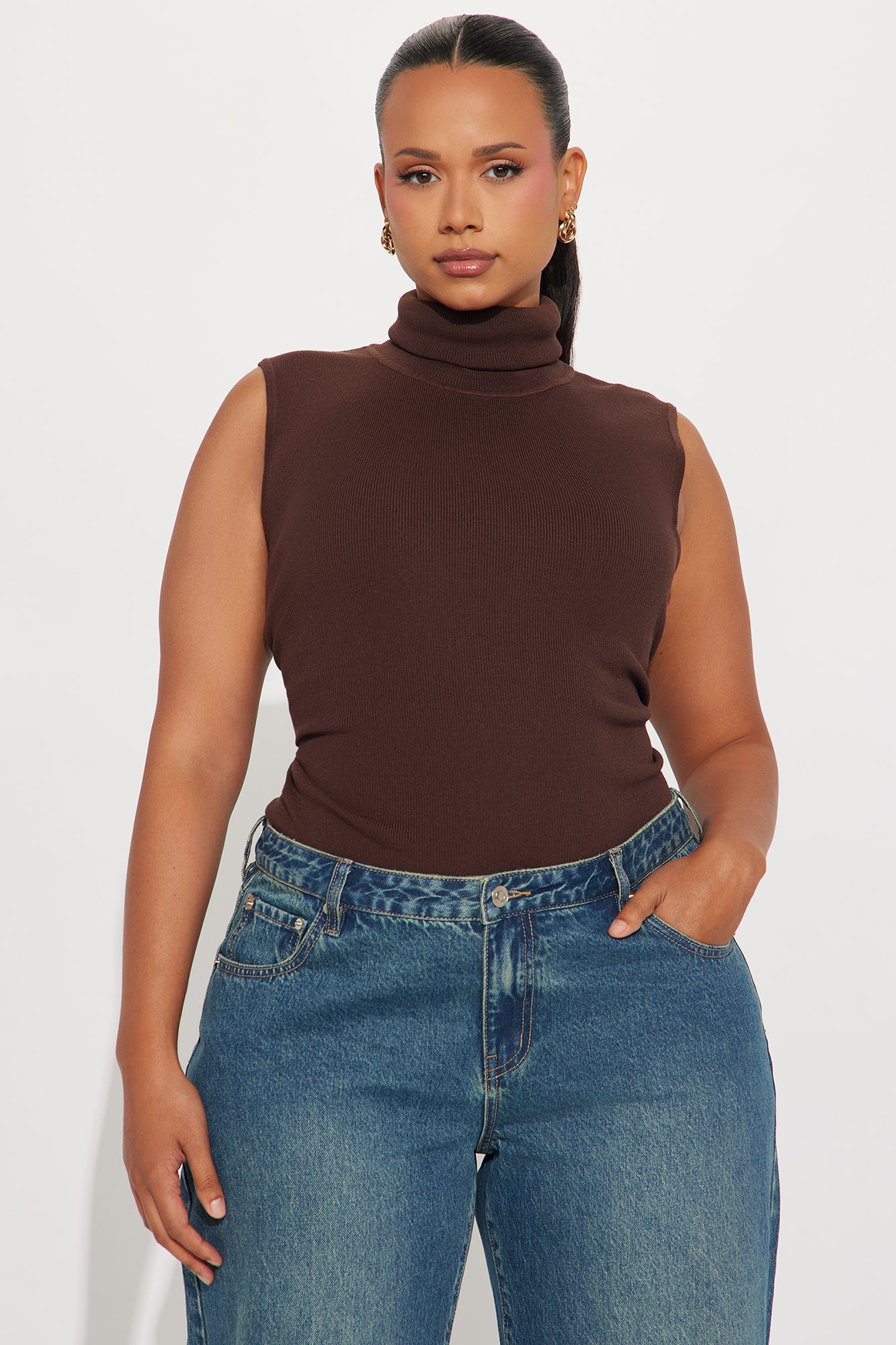 All You Turtle Neck Sweater Top - Chocolate