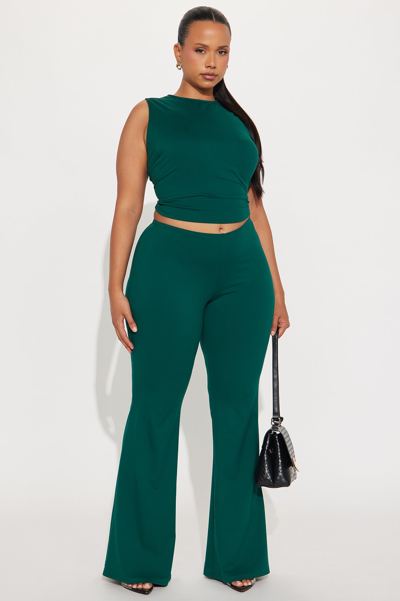 All Day Sleek Matte Tricot Pant Set - Hunter