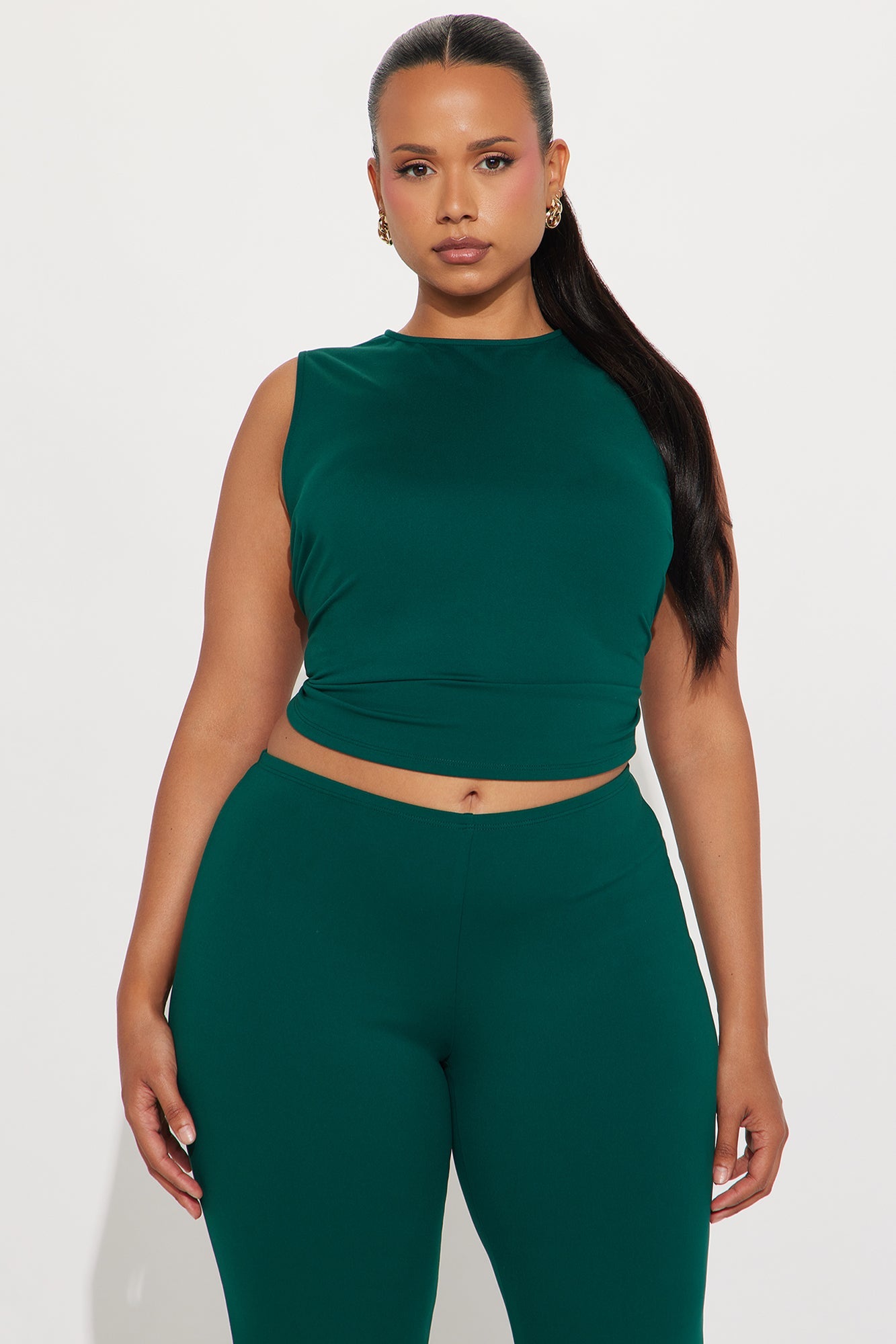 All Day Sleek Matte Tricot Pant Set - Hunter