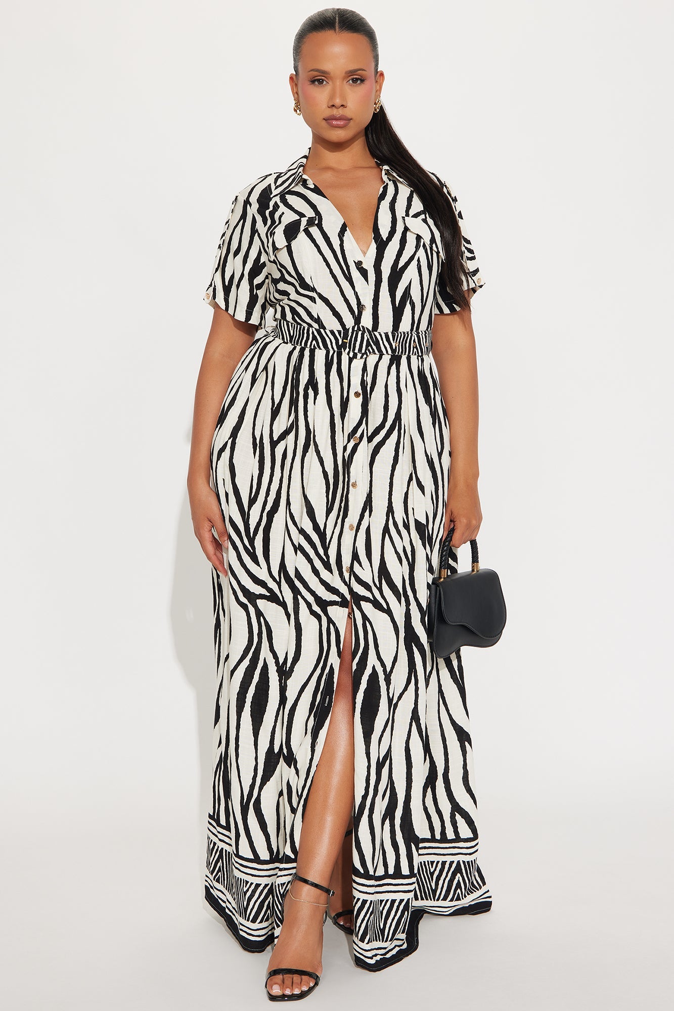 Darlene Linen Maxi Shirt Dress - Black/combo