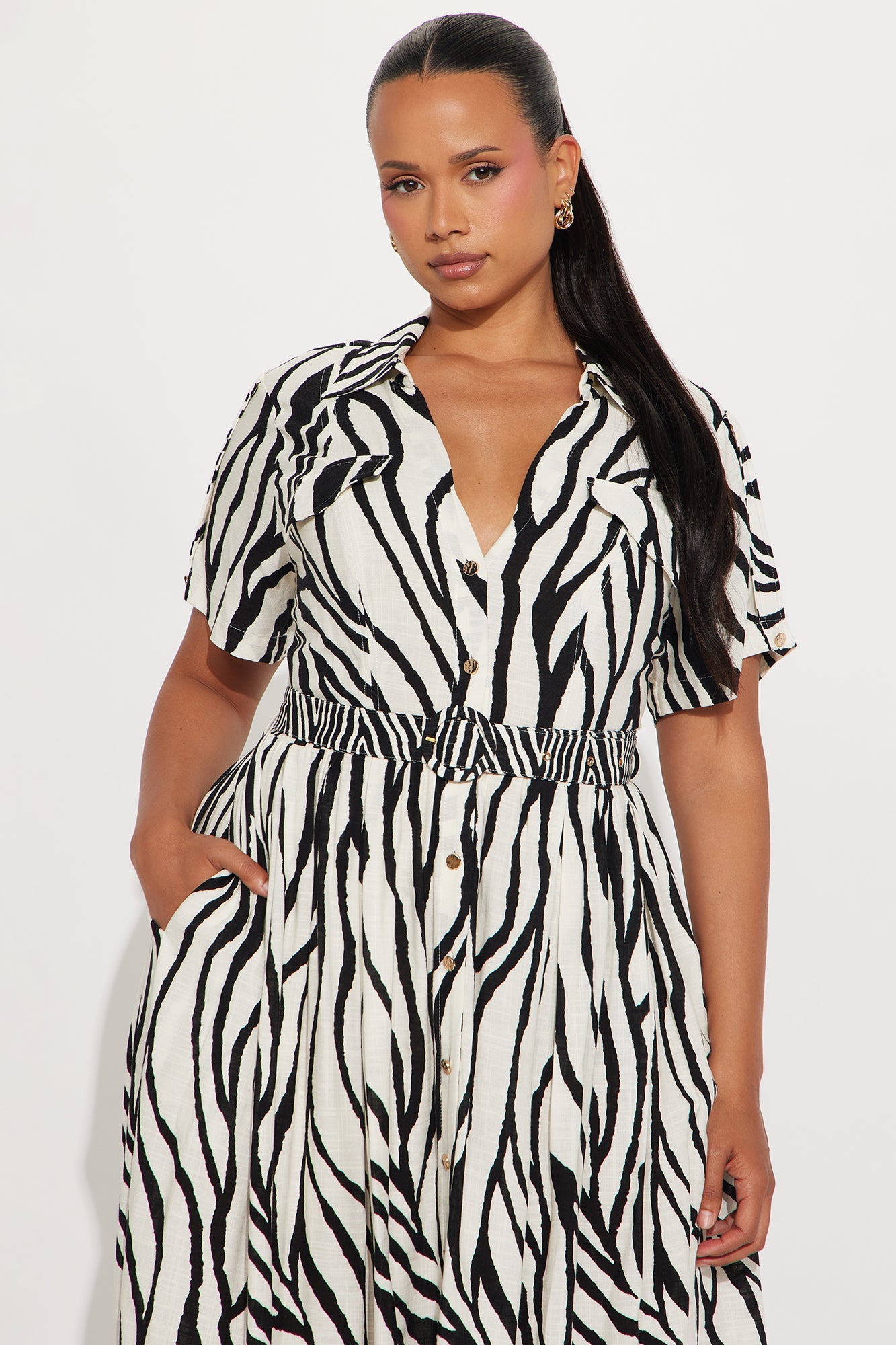 Darlene Linen Maxi Shirt Dress - Black/combo