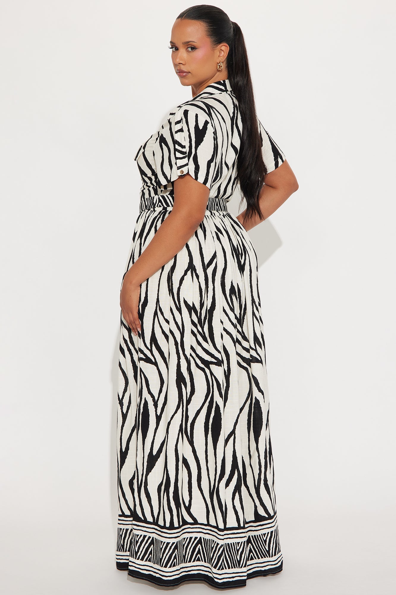 Darlene Linen Maxi Shirt Dress - Black/combo