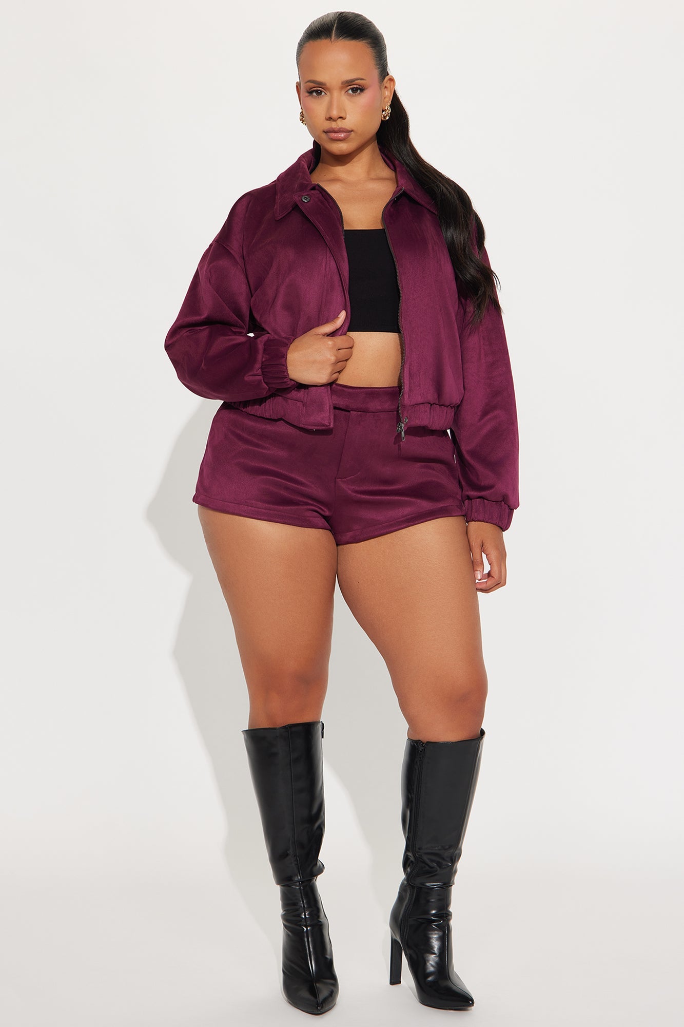 Amina Faux Suede Micro Short - Wine