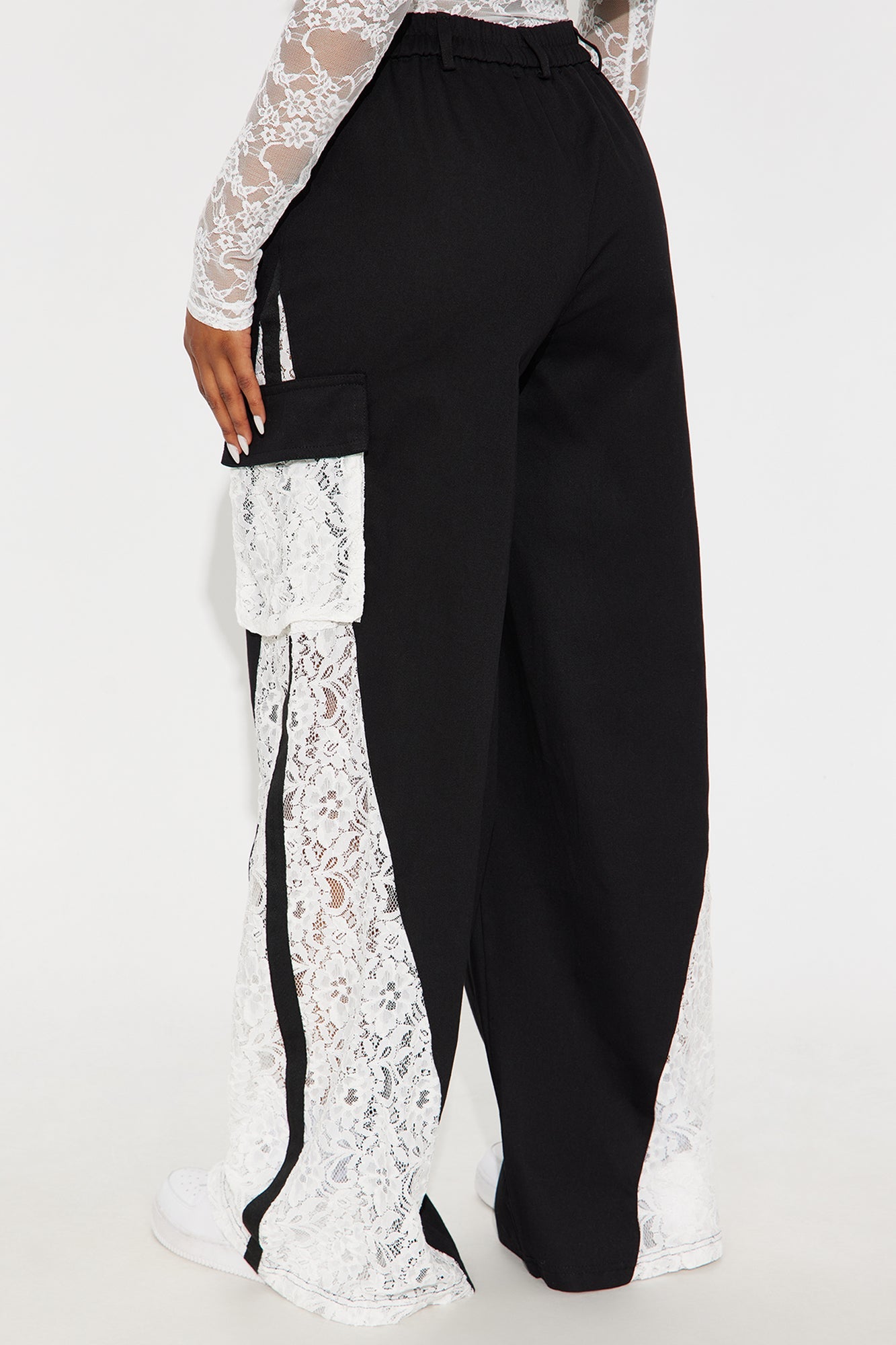 Willow Wide Leg Lace Track Pant 33″ - Black