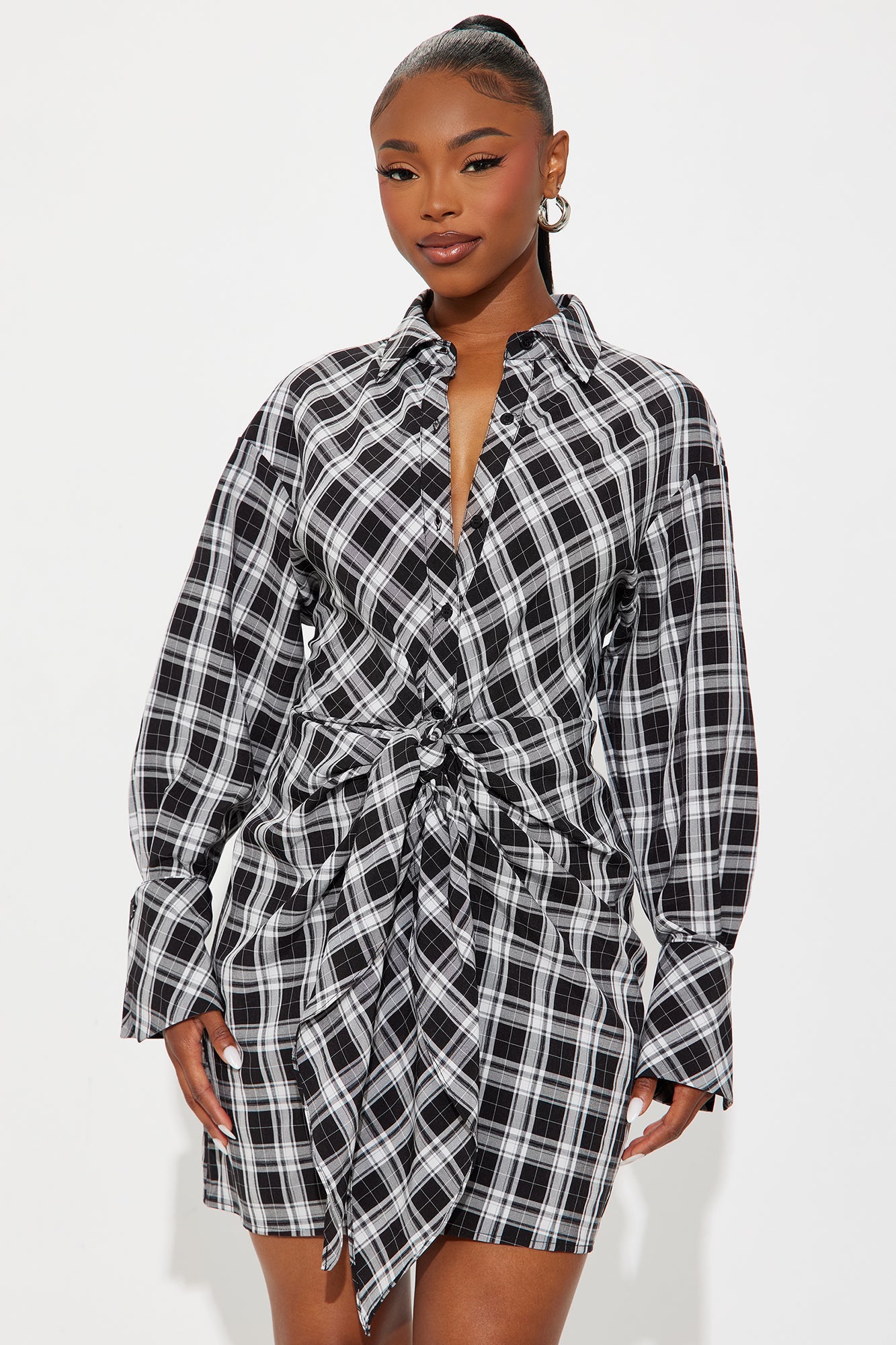 Ariana Plaid Mini Shirt Dress - Black/combo