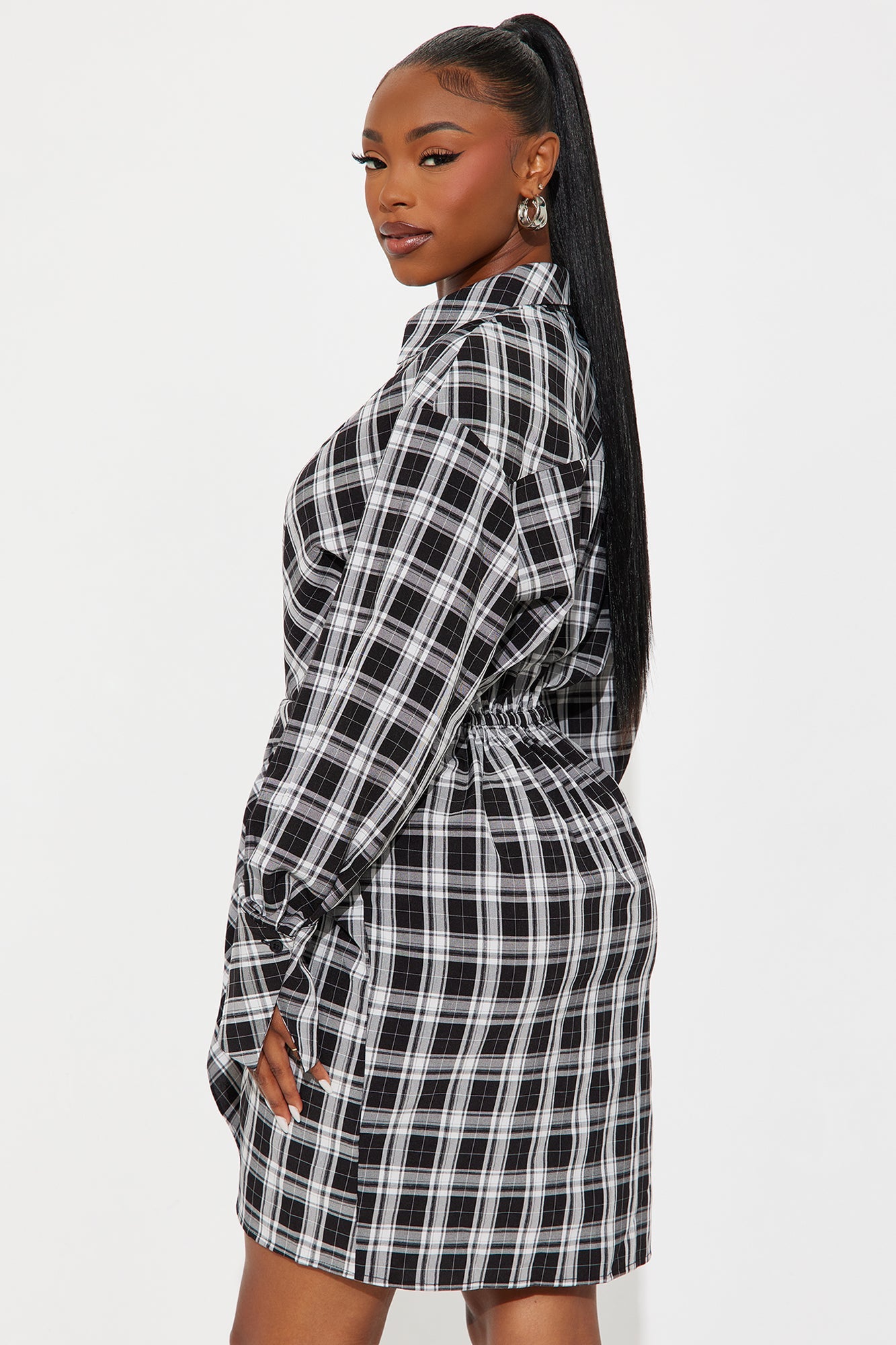 Ariana Plaid Mini Shirt Dress - Black/combo