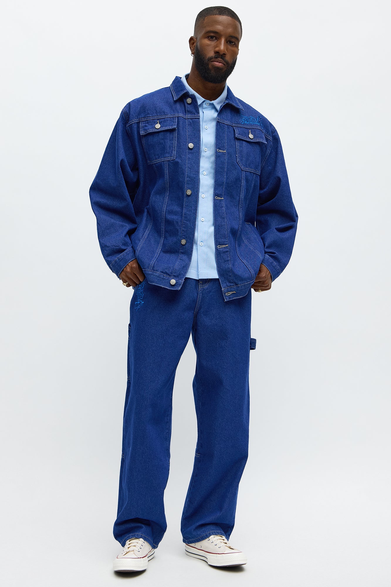 South Pole Baggy Contrast Stitch Back Hit Jeans - Blue Wash