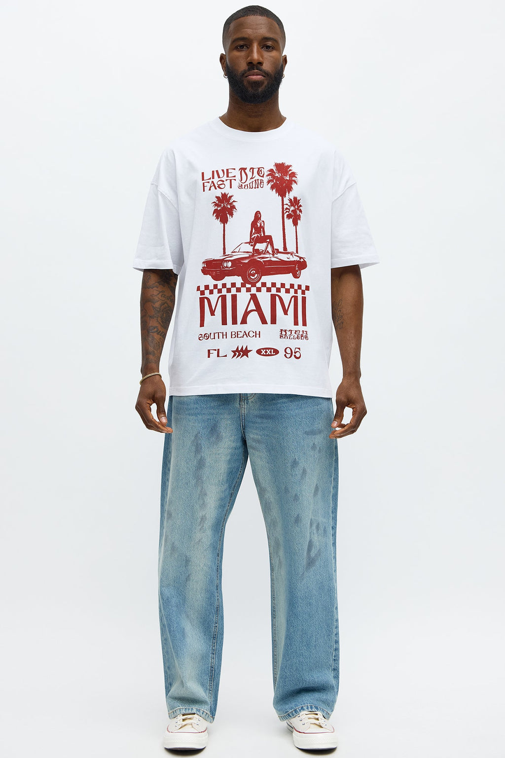 Live Fast Miami Oversized Short Sleeve Tee - White